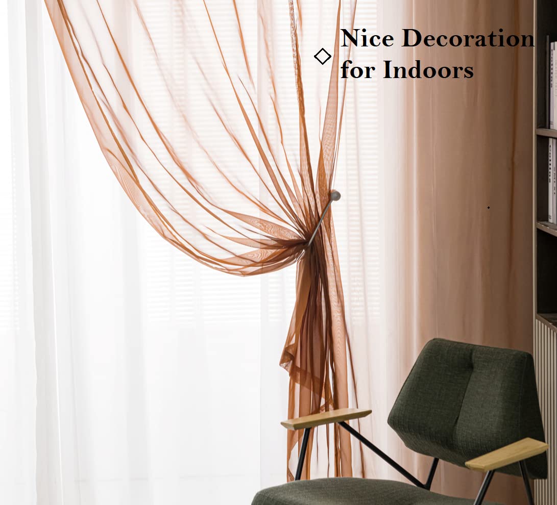 Pi Sheer Curtains 63 Inches Long With Grommet,Vertical Voile Sheer Window Treatment For Kitchen/Office 2 Panels (W52 X L63, Brown)