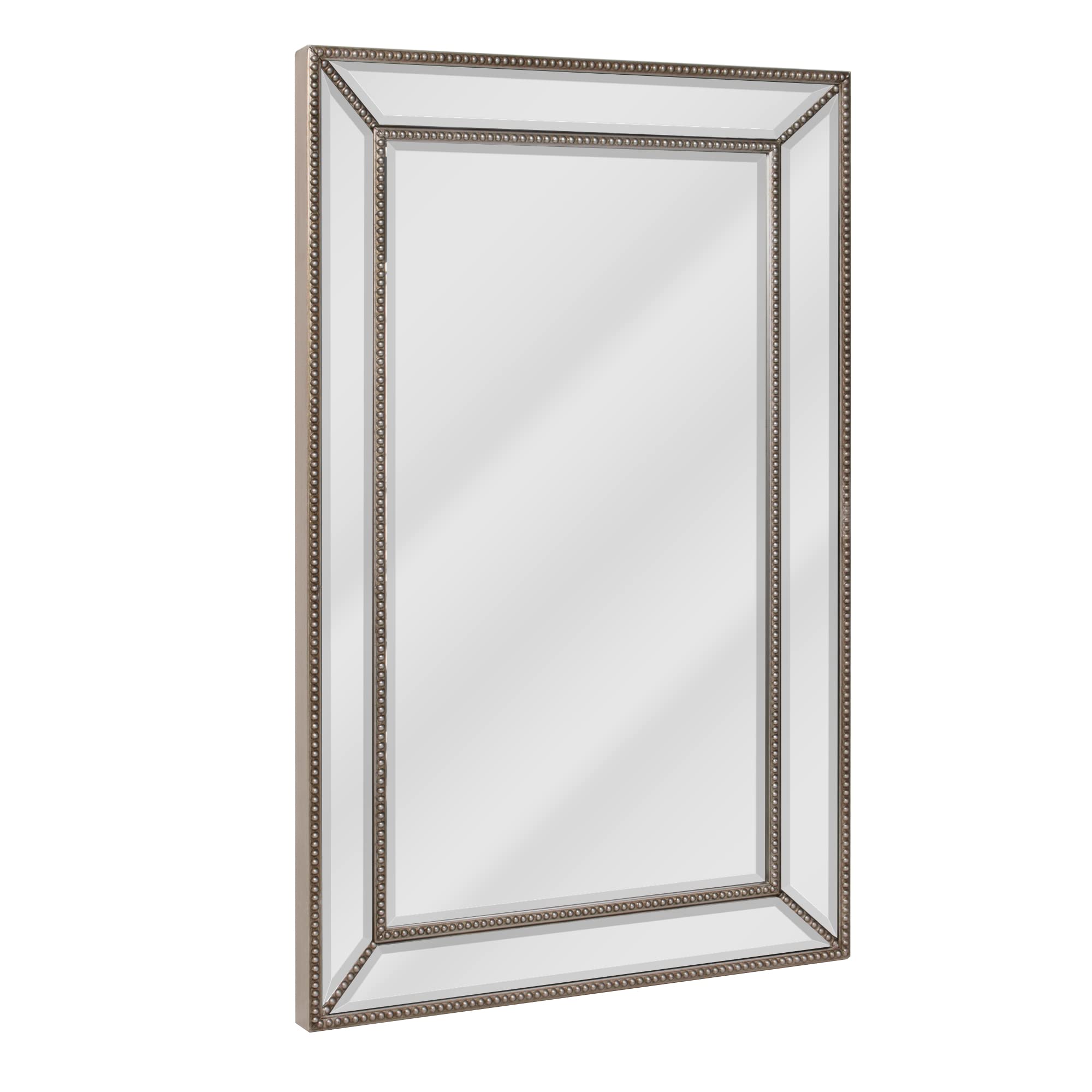 Head West Metro Beaded Champagne Silver Vanity Mirror - Beveled Vintage Accent Decorative Mirrors for Wall Decor, Modern Bathroo