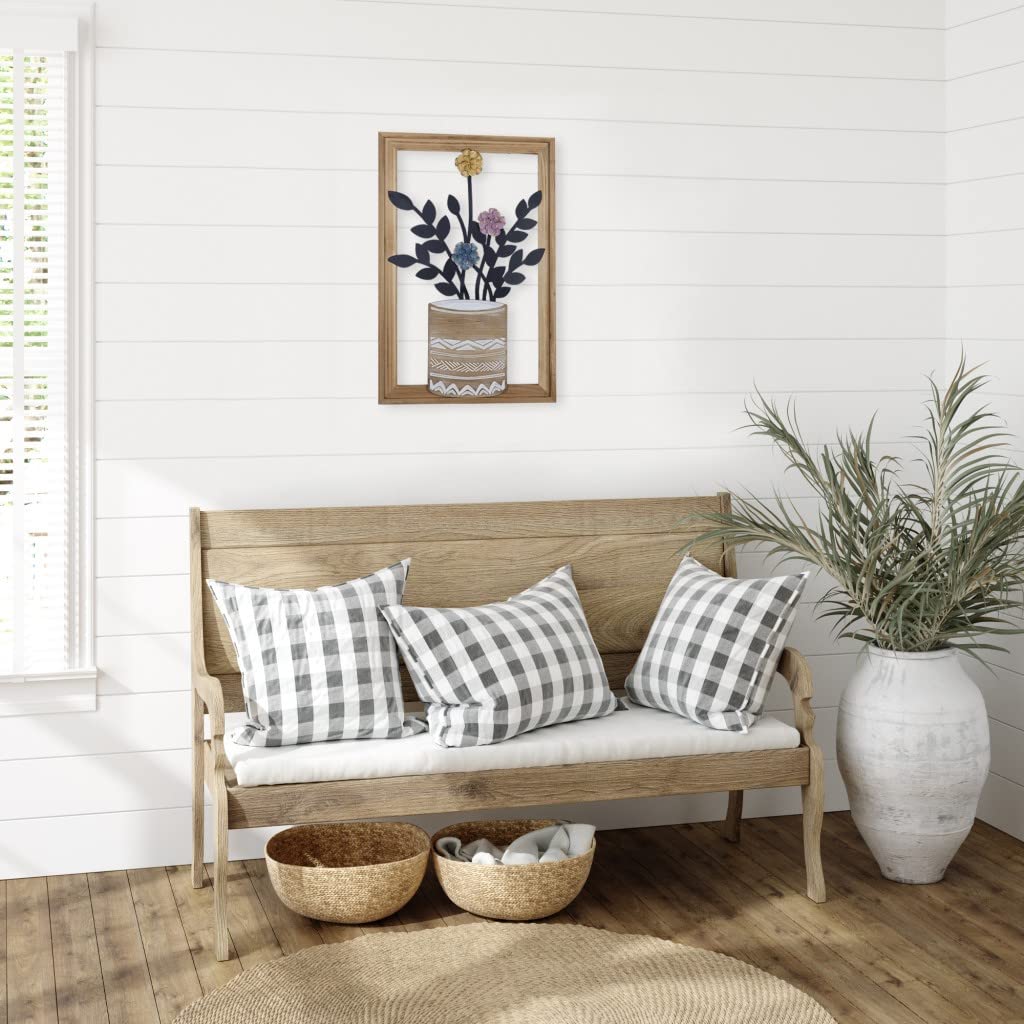 HomeRoots Multi MDF Framed Metal Flower Vase Wall Decor