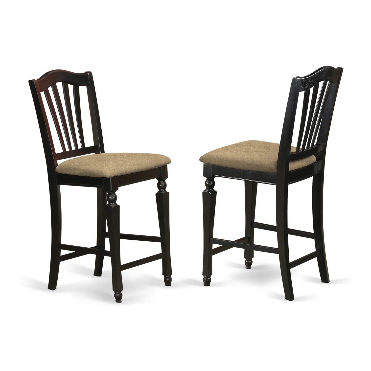 East West Furniture Chelsea Stools With Upholstered Seat, 24" Seat Height In Black Finish