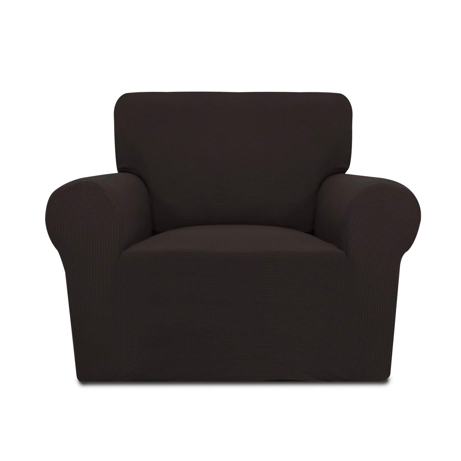 Purefit Stretch Chair Sofa Slipcover – Spandex Jacquard Non Slip Soft Couch Sofa Cover, Washable Furniture Protector With Non Skid Foam And Elastic Bottom For Kids (Chair, Chocolate)
