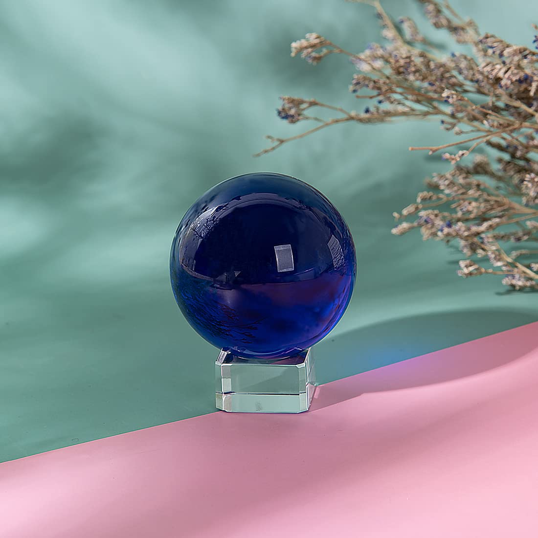 Longwin 50Mm(2 Inch) K9 Solid Crystal Ball With Free Stand Suncatcher (Blue)
