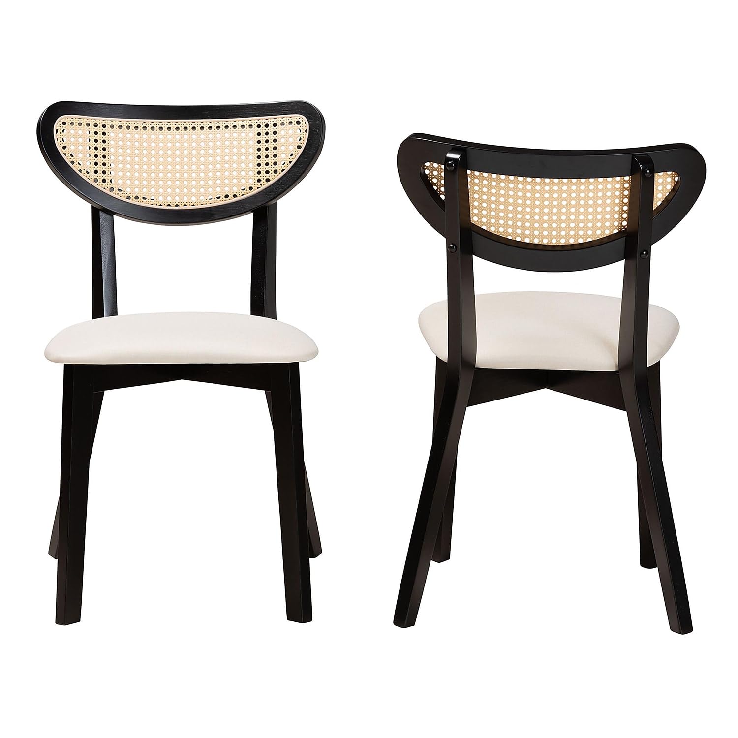 Baxton Studio Dannell Mid-Century Fabric Dining Chair, Cream/Black/Light Brown, 2/Set (236-2P-13298-HT)