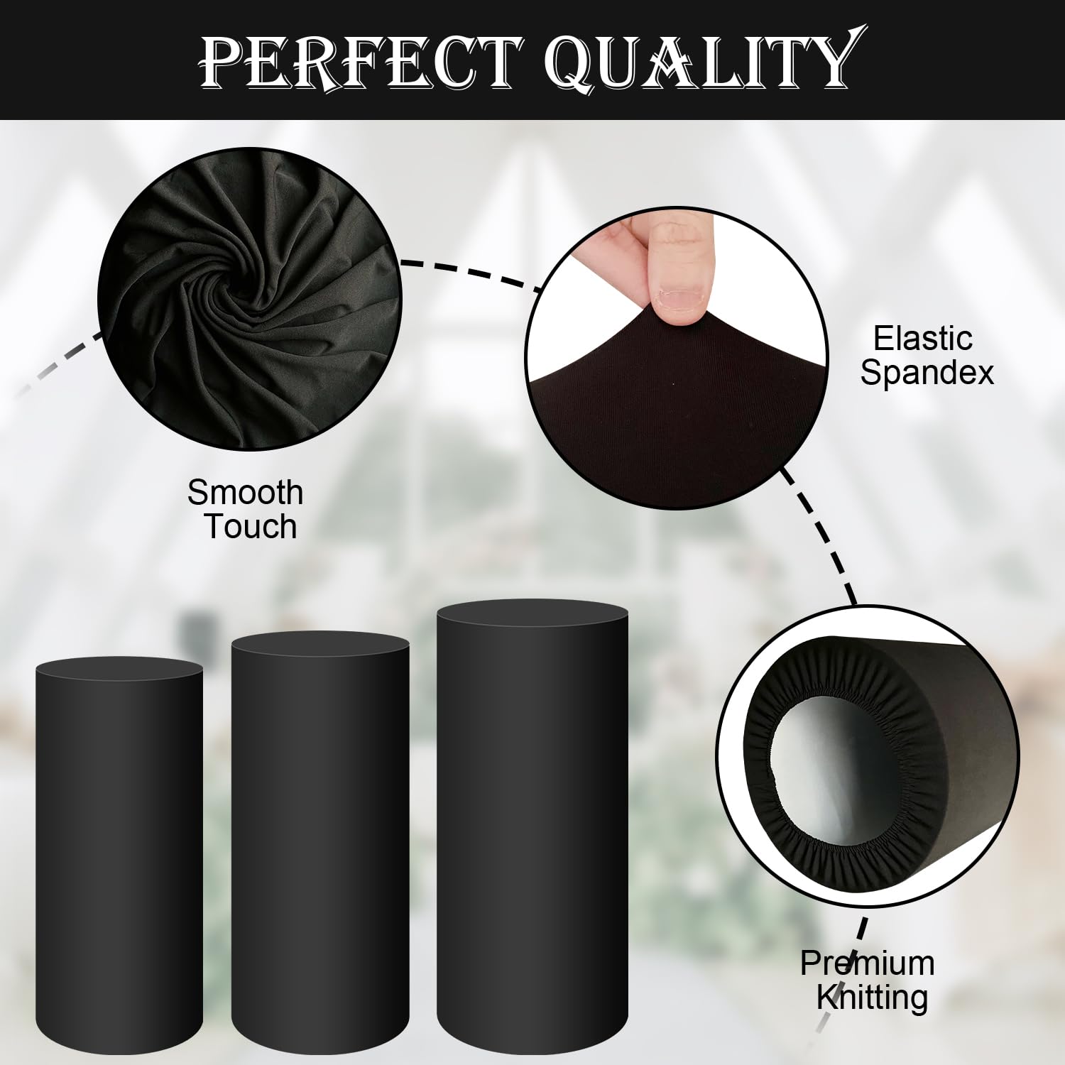 Saitimade Set Of 5 - Black Cylinder Pedestal Stand Covers, Flexible Cylinder Stand Covers For Party, Wedding Or Birthday Event D