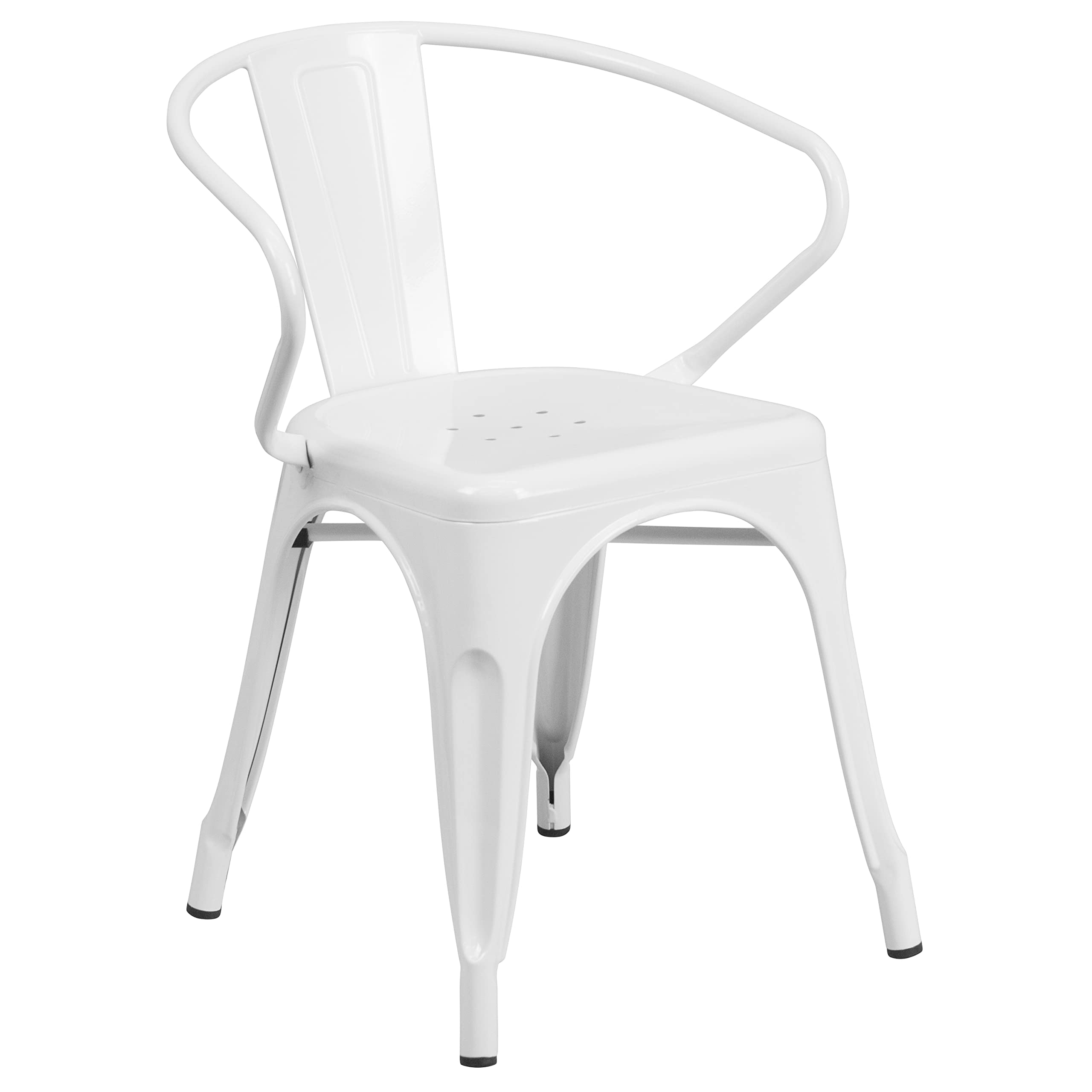 Flash Furniture Conrad Commercial Grade 30" Round White Metal Indoor-Outdoor Table Set with 2 Arm Chairs
