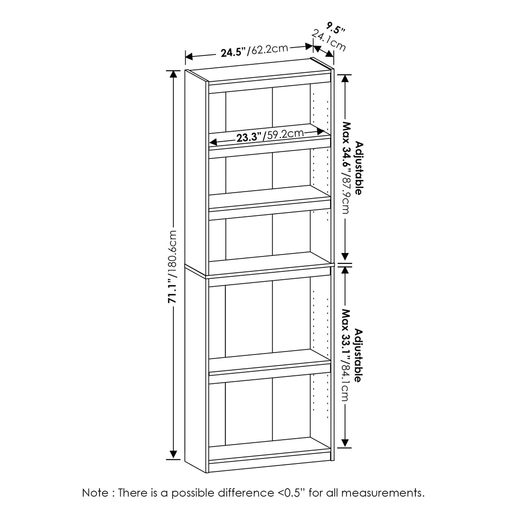 Furinno Jaya Enhanced Home 5-Tier Shelf Bookcase, Amber Pine