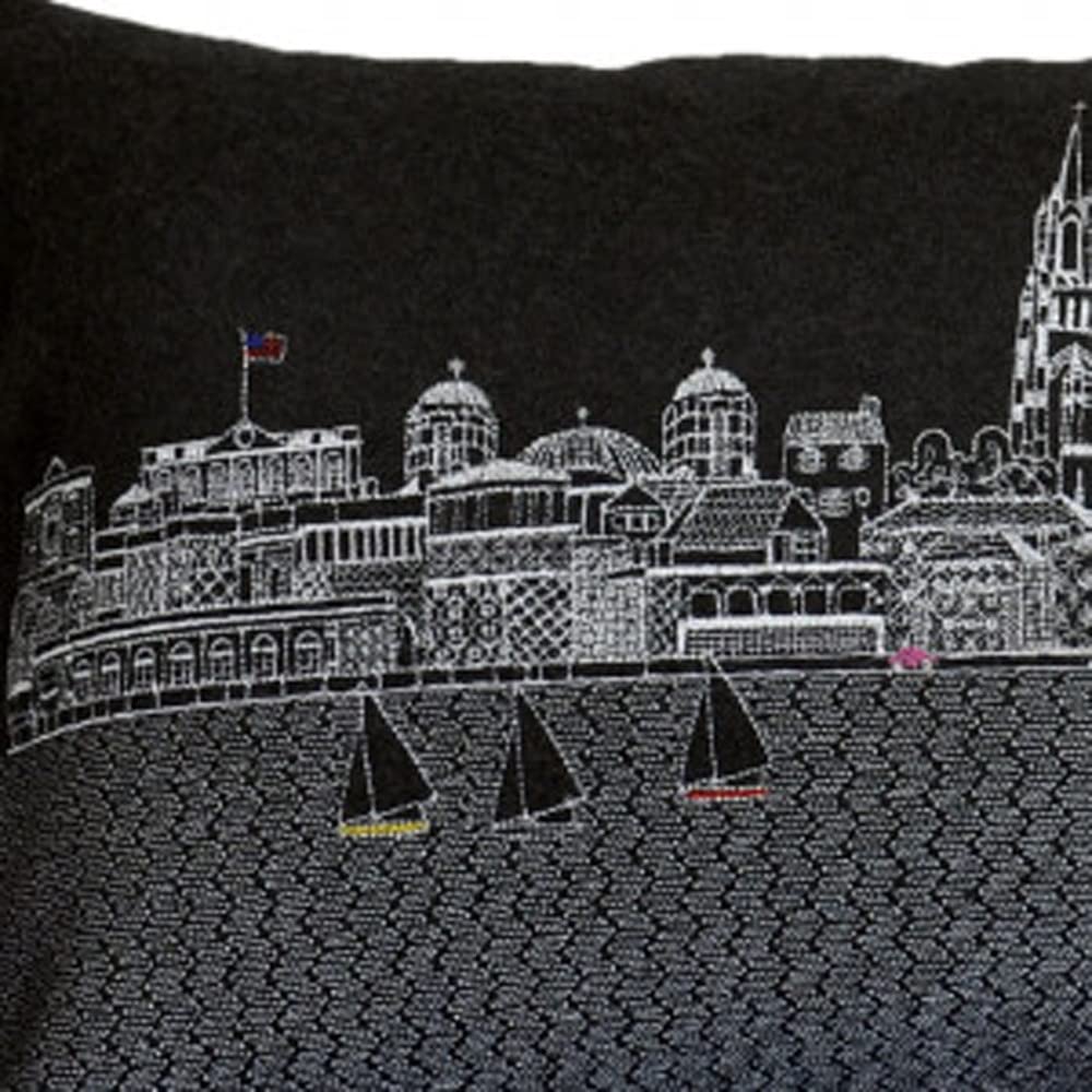 HomeRoots Grey 35' Black Charleston Nighttime Skyline Lumbar Decorative Pillow