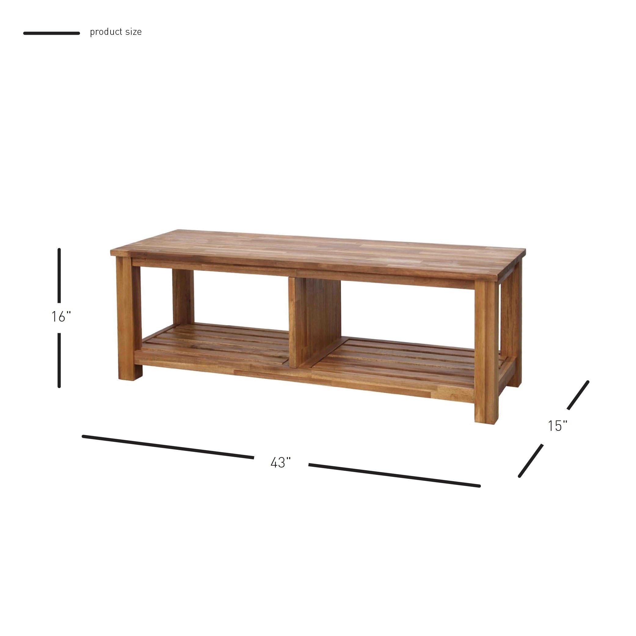 New Pacific Direct Tiburon TV Bench Solid Acacia Wood Amber Brown 803516-118