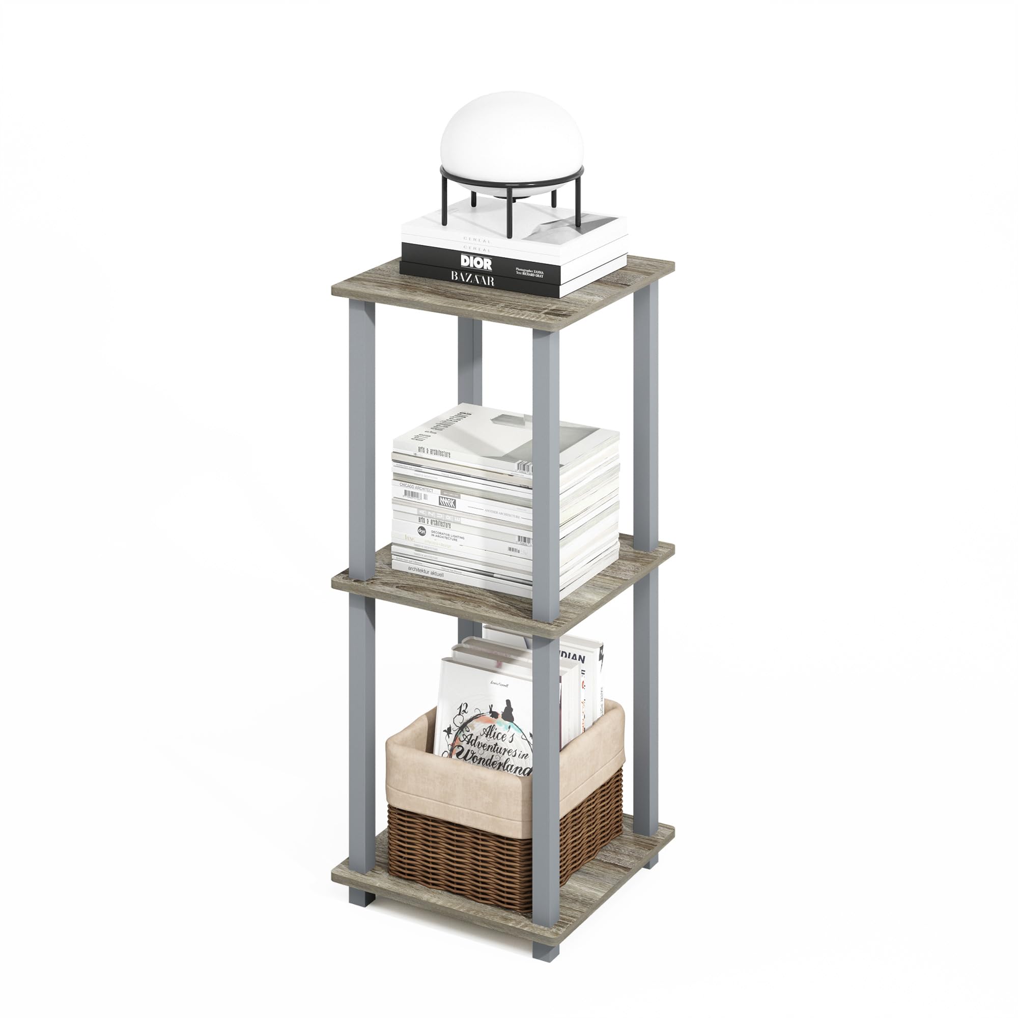 Furinno Turn-N-Tube Easy Assembly Stackable Bookcase, Bookshelf, French Oak/Grey