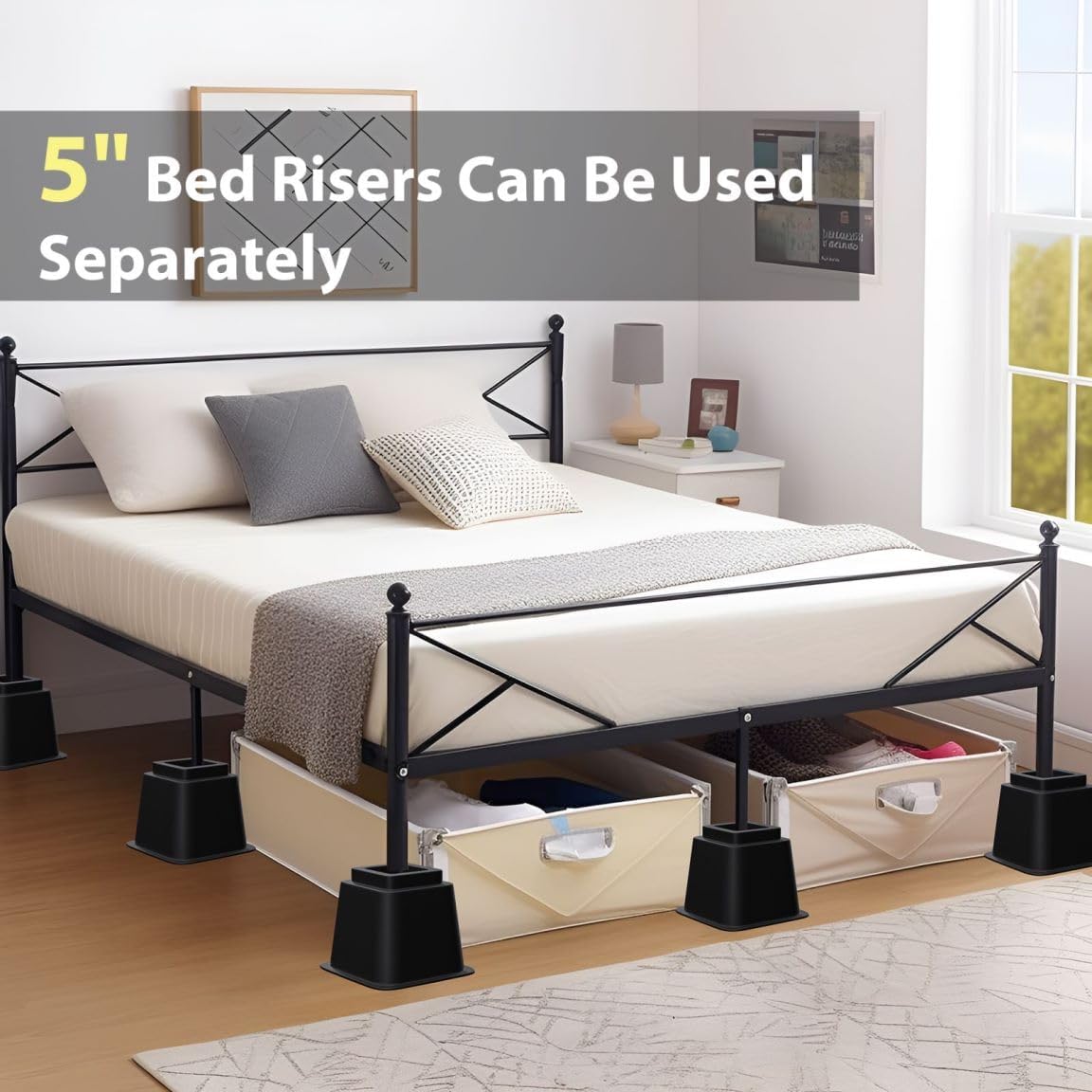 Tomgear Bed Risers 8 Inch, Heavy Duty Bed Lifts In Heights Of 3, 5 Or 8 Inches, Stackable Risers For Sofa, Couch, Chair, Desk, S