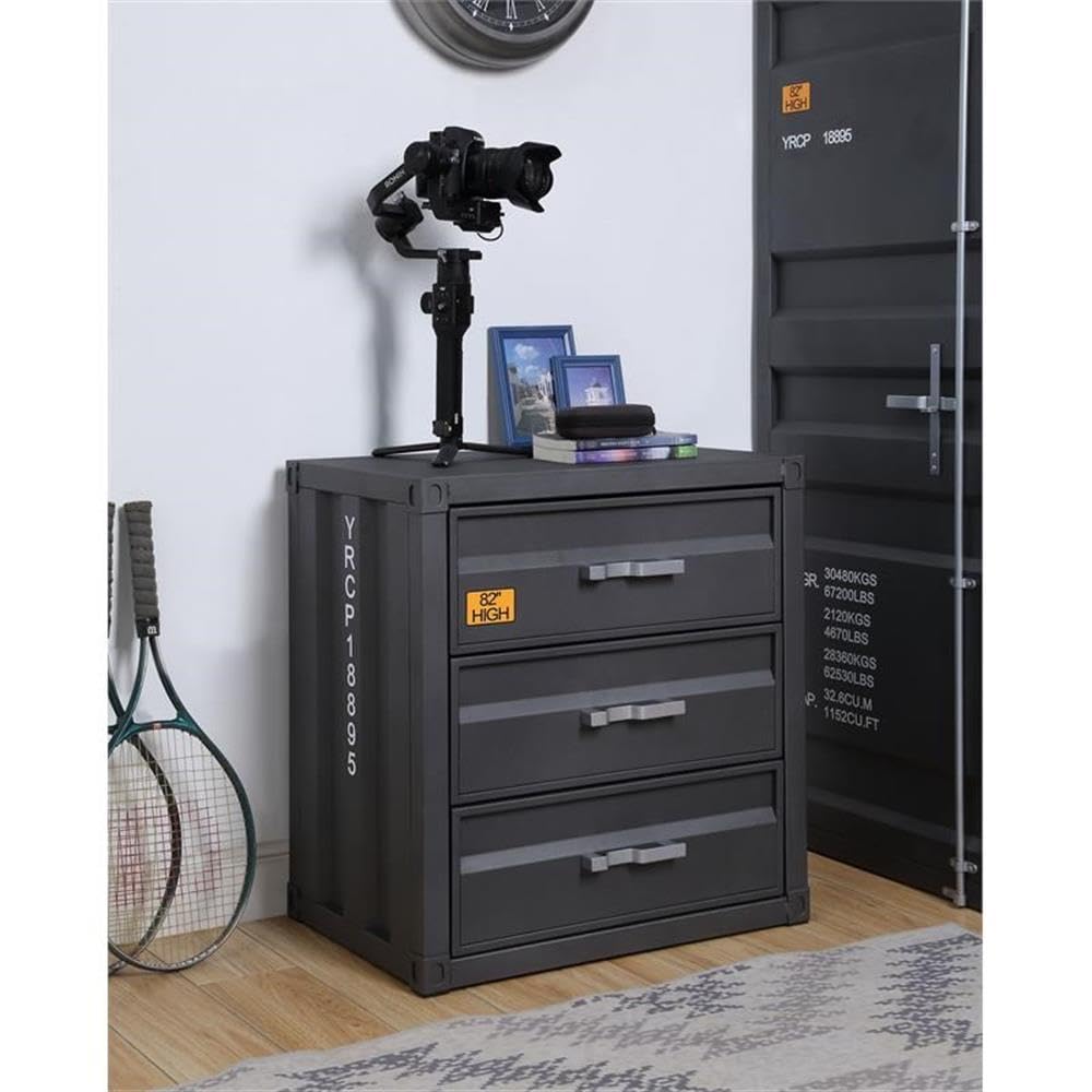 Acme Cargo Container Style Rectangular 3-Drawer Metal Chest in Gunmetal Metal