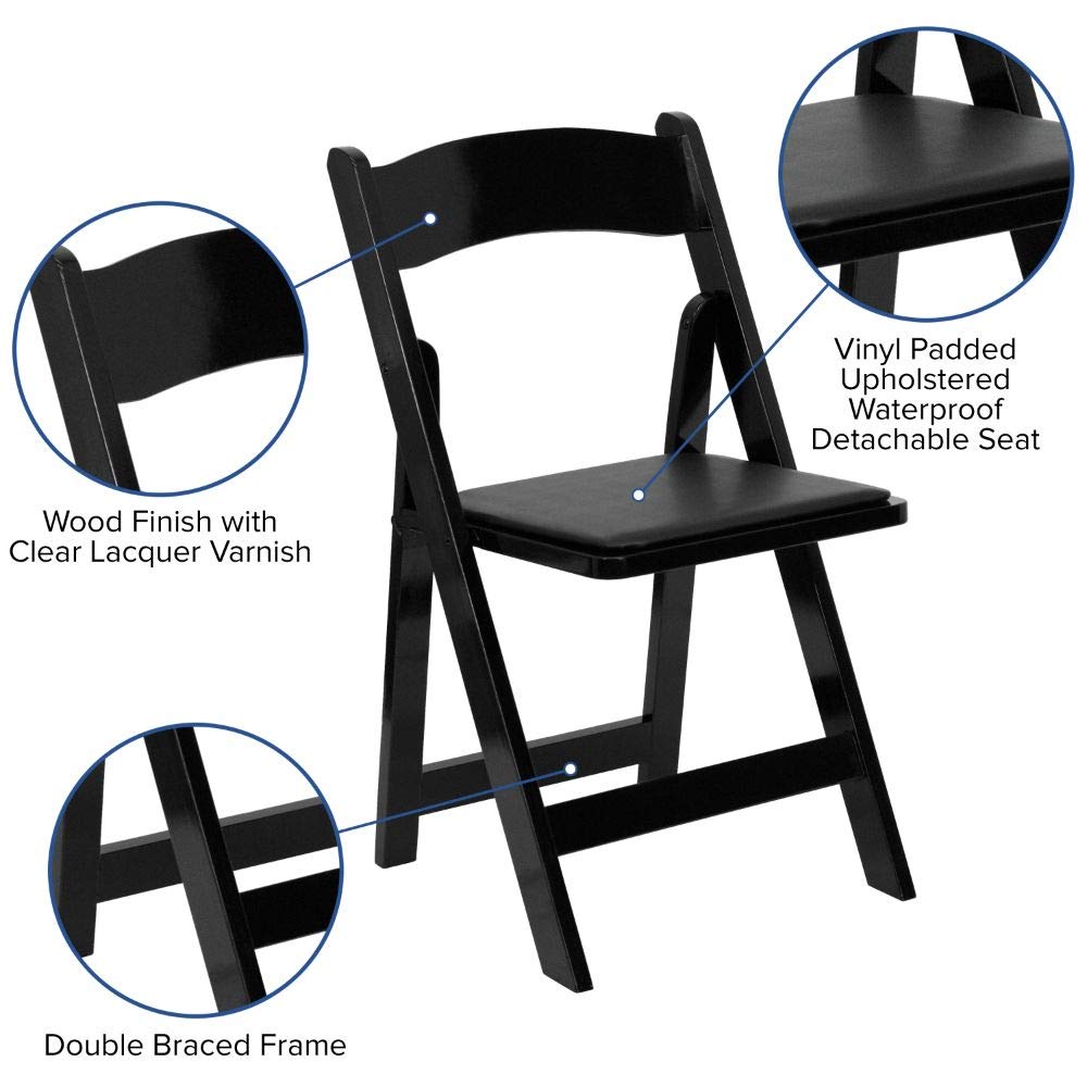 Flash Furniture 4 Pack Hercules Series Black Wood Folding Chair With Vinyl Padded Seat