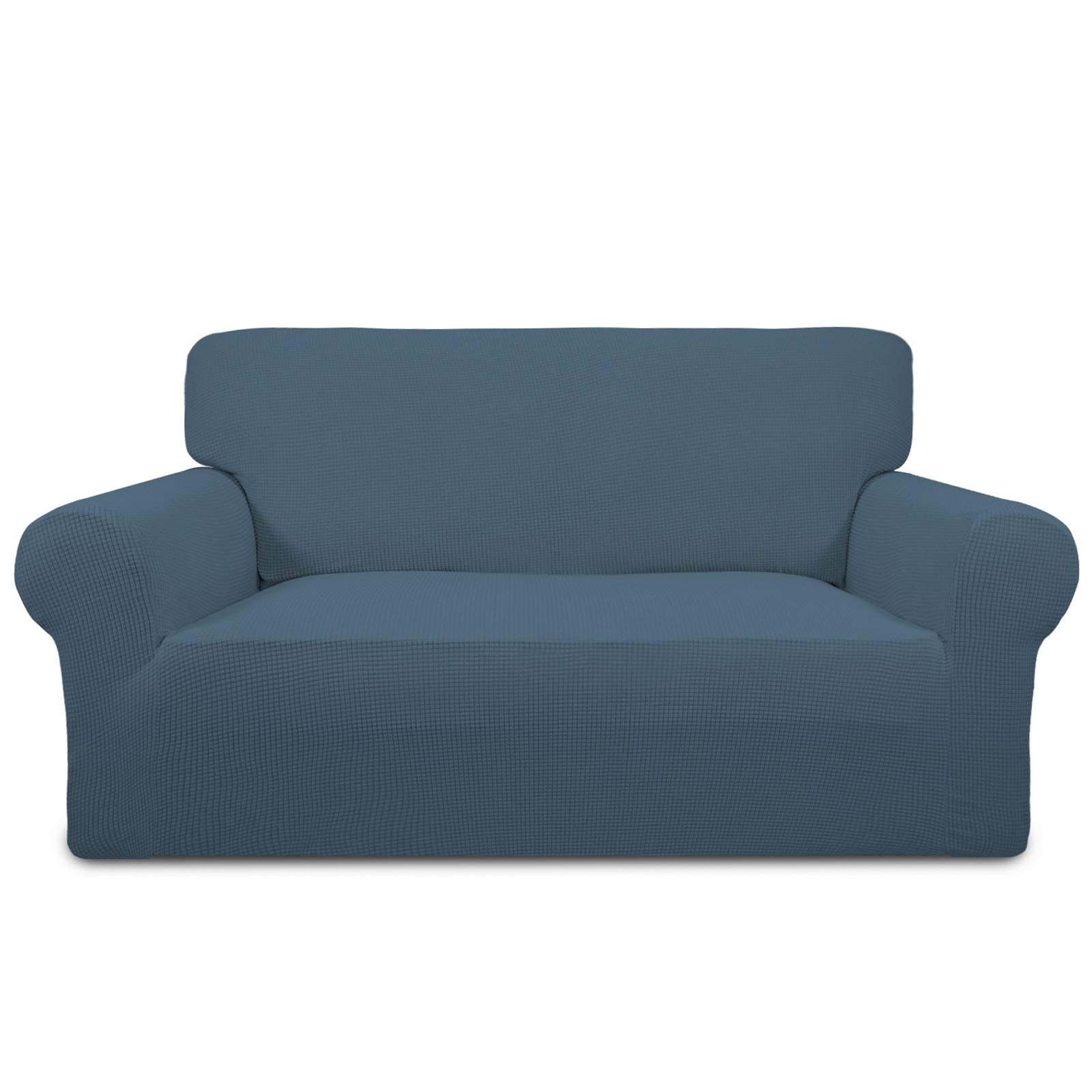 Purefit Stretch Loveseat Sofa Slipcover – Spandex Jacquard Non Slip Soft Couch Sofa Cover, Washable Furniture Protector With Non Skid Foam And Elastic Bottom For Kids (Loveseat, Bluestone)