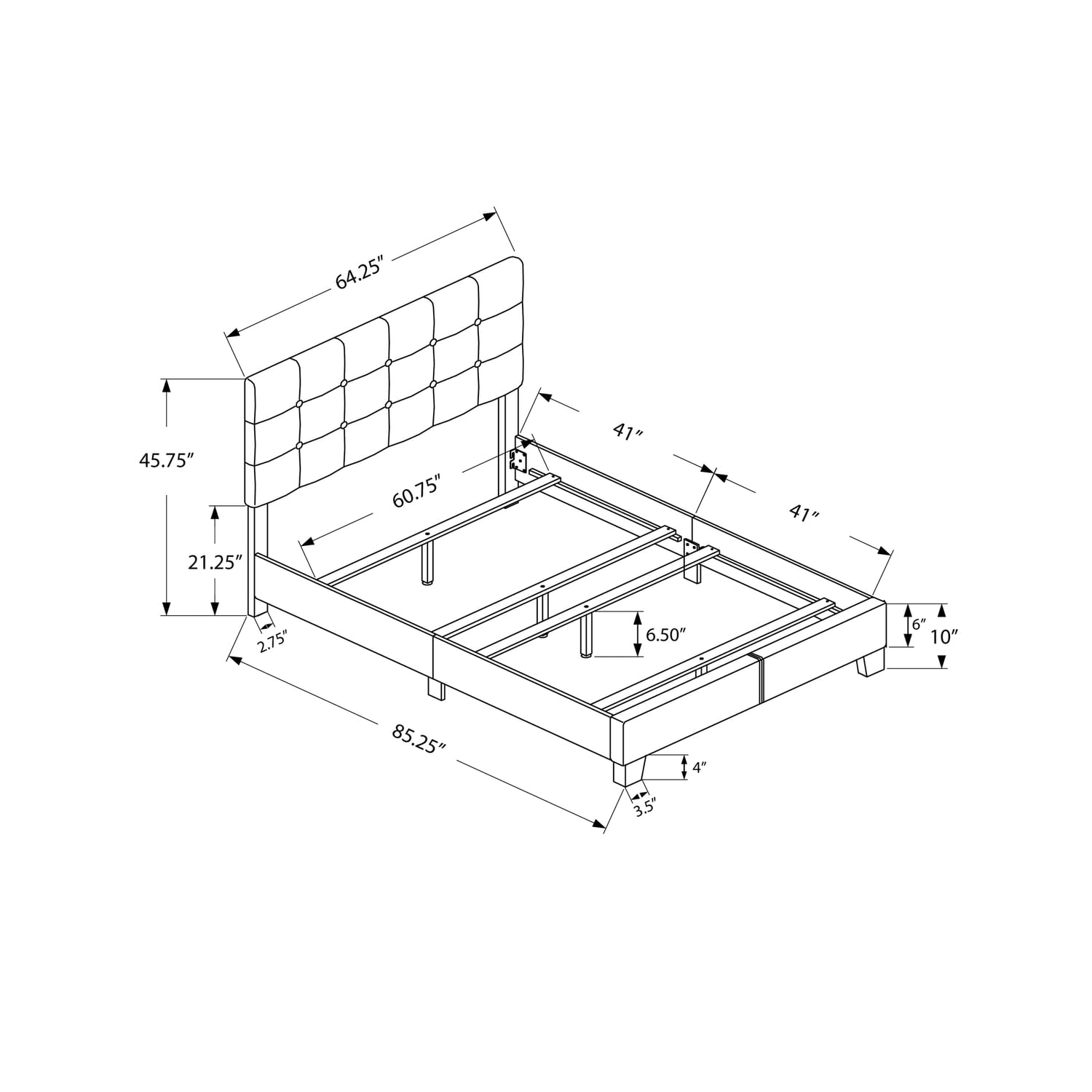 Monarch Specialties Bed Frames, Queen, Grey