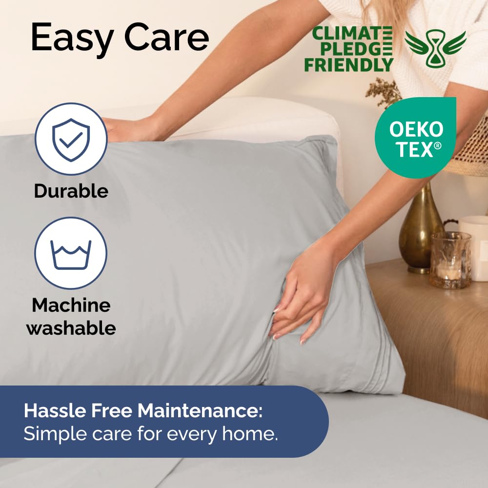 Extra Deep Pocket Cal King Sheets - 4 Piece Breathable & Cooling Bed Sheets - Hotel Luxury Sheet Set - Soft, Wrinkle Free & Comfy - Easily Fits Extra Deep Mattresses - Deep Pocket Light Grey Sheets