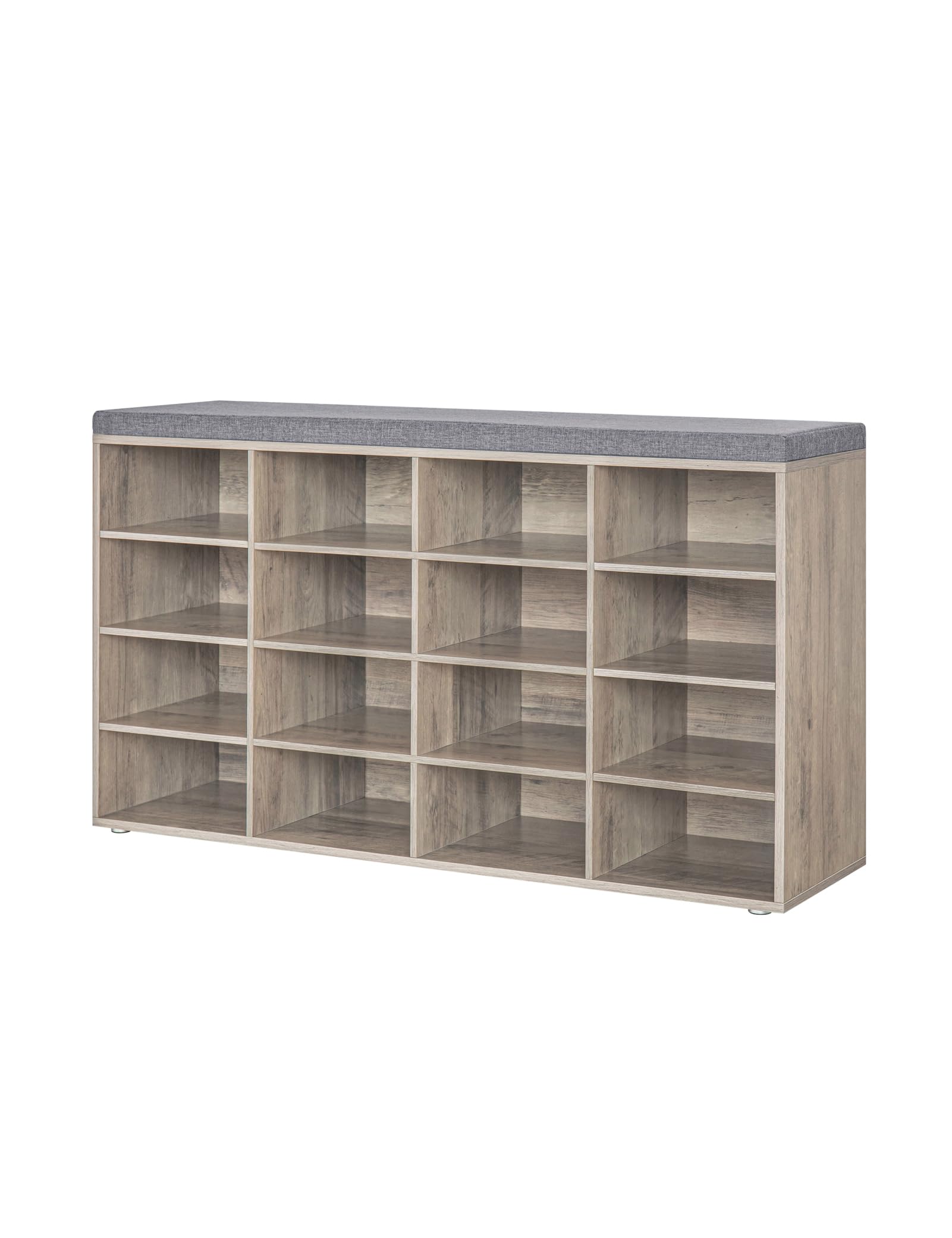 Dinzi Lvj Shoe Storage Bench With Cushion, 16-Cubby Shoe Rack, Adjustable Shelves, Multifunctional Shoe Organizer Bench For Entryway, Mudroom, Hallway, Living Room, Bedroom And Garage, Greige