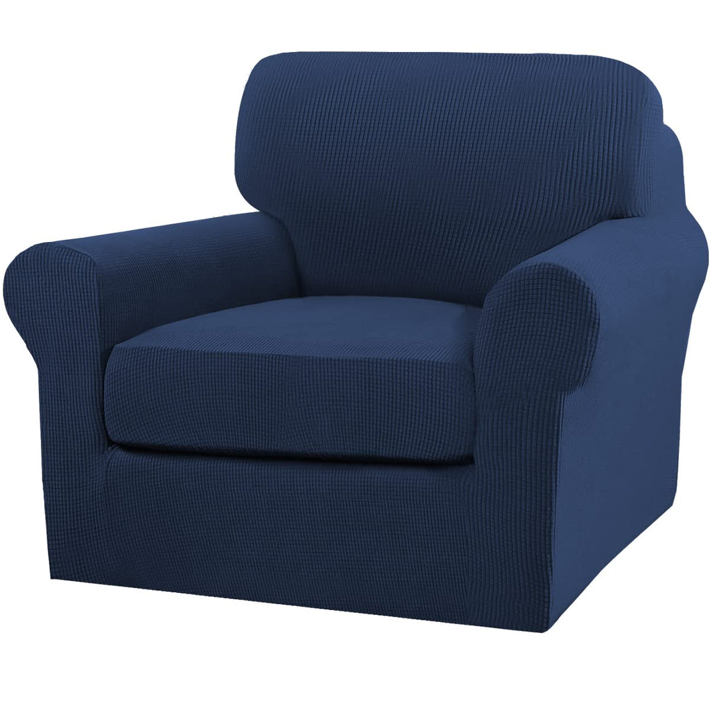 2 Piece Chair Covers Chair Slipcovers For Living Room Armchair Couch Cover Chair Sofa Cover With Individual Cushion Covers Furniture Cover For Chairs Feature Thick Jacquard Fabric (Chair, Navy)