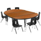 Flash Furniture 76" Oval Wave Collaborative Laminate Activity Table Set With 14" Student Stack Chairs, Oak/Black