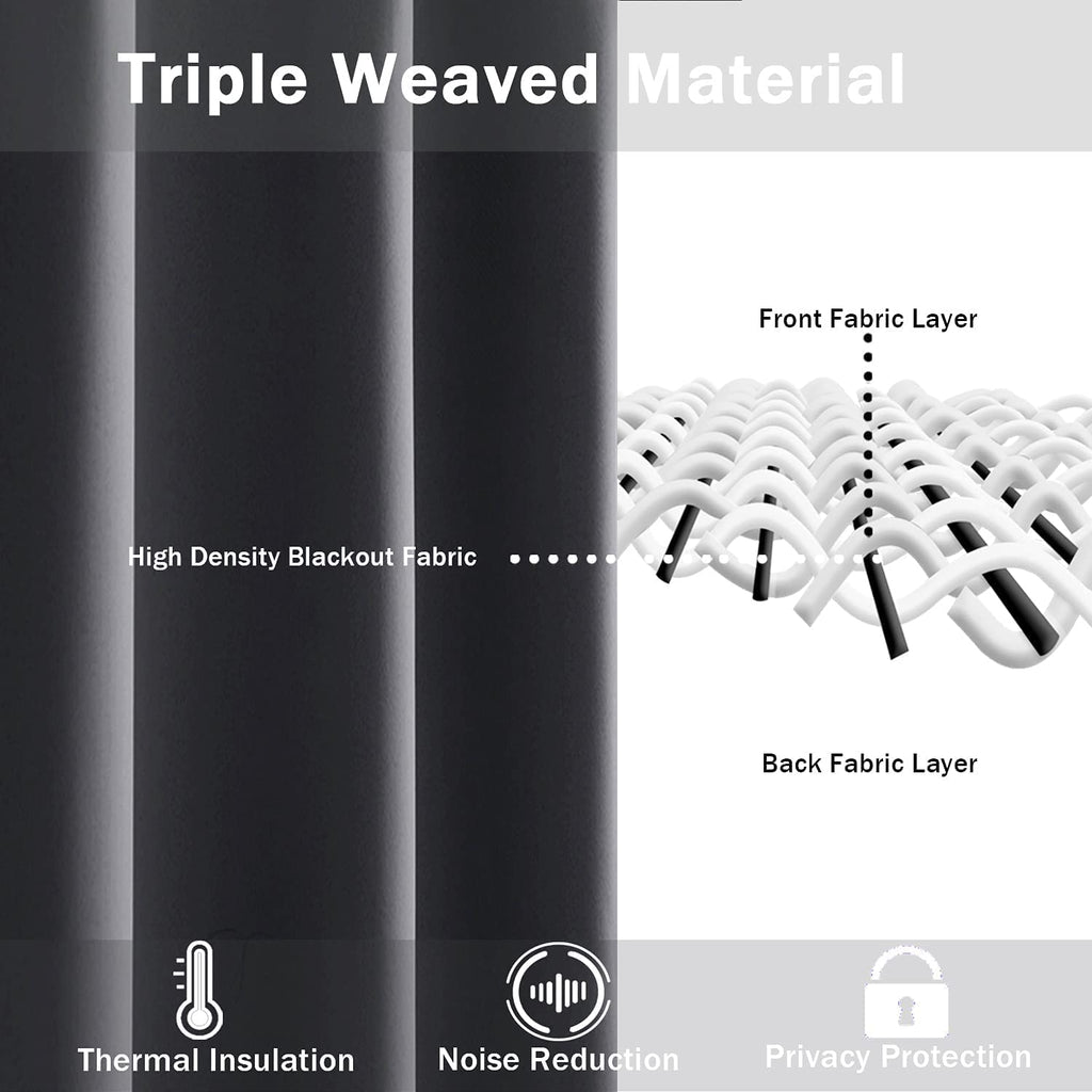 Jiuzhen Dark Grey Blackout Curtains With Tiebacks Thermal Insulated, Light Blocking And Noise Reducing Grommet Curtains For Bedroom And Living Room, Set Of 2 Window Curtain Panels, 70 X 72 Inch Length