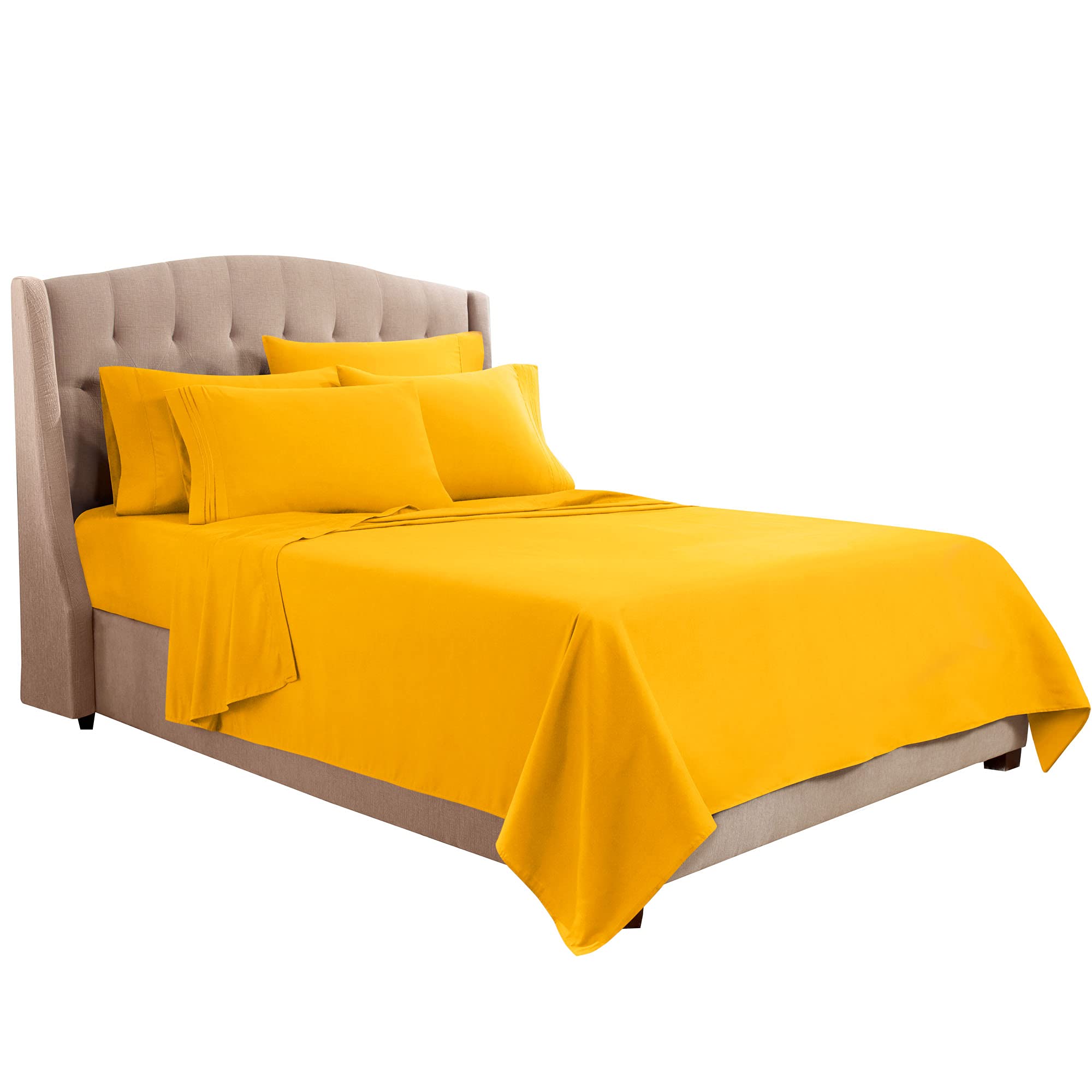 Clara Clark Full Sheets, 6 Piece Set - Hotel Luxury Sheets For Full Size Bed, Super Soft Bedding Sheets & Pillowcases, Full Size Sheets, Yellow