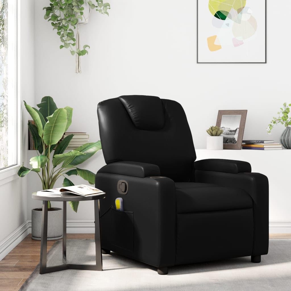 vidaXL Massage Recliner Chair - Black Faux Leather with Comfortable Padded Seat, Manual Reclining, Vibration and Durable Frame -Centerpiece Living Room Lounge Furniture, 3205543