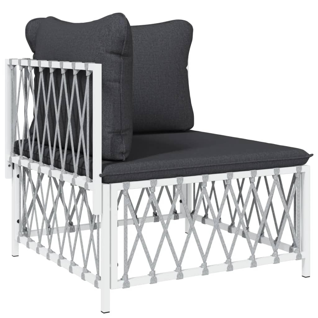 vidaXL White Patio Lounge Set - Modular Design with Powder-Coated Steel Frame - Durable Woven Fabric Material - Includes 3 Corner Sofas, 1 Middle Sofa, and Cushions