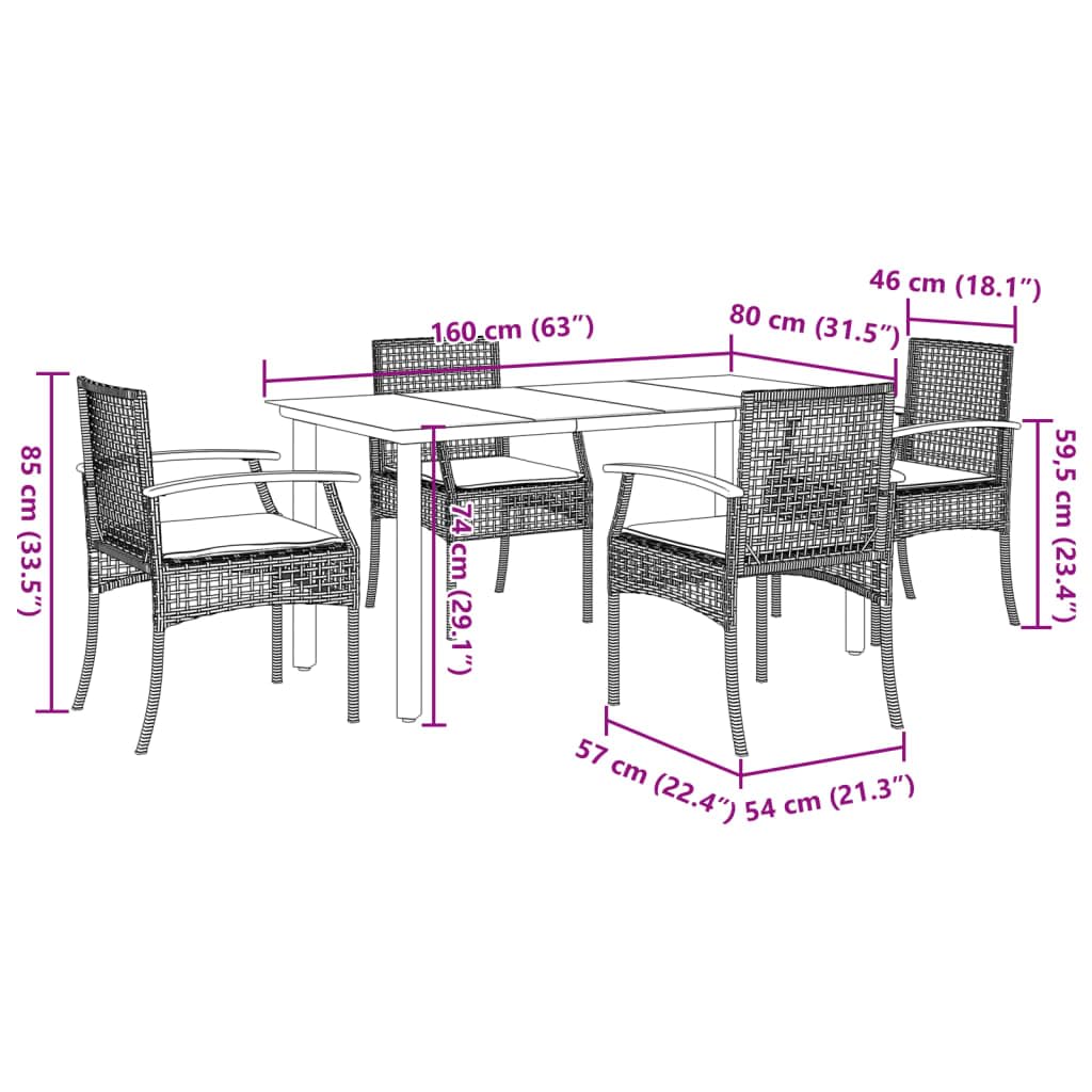 vidaXL Garden Dining Set with Cushions 5 Pieces, Table and Chairs, Relaxing Armchairs, Seats for Patio Terrace, Synthetic Rattan Beige