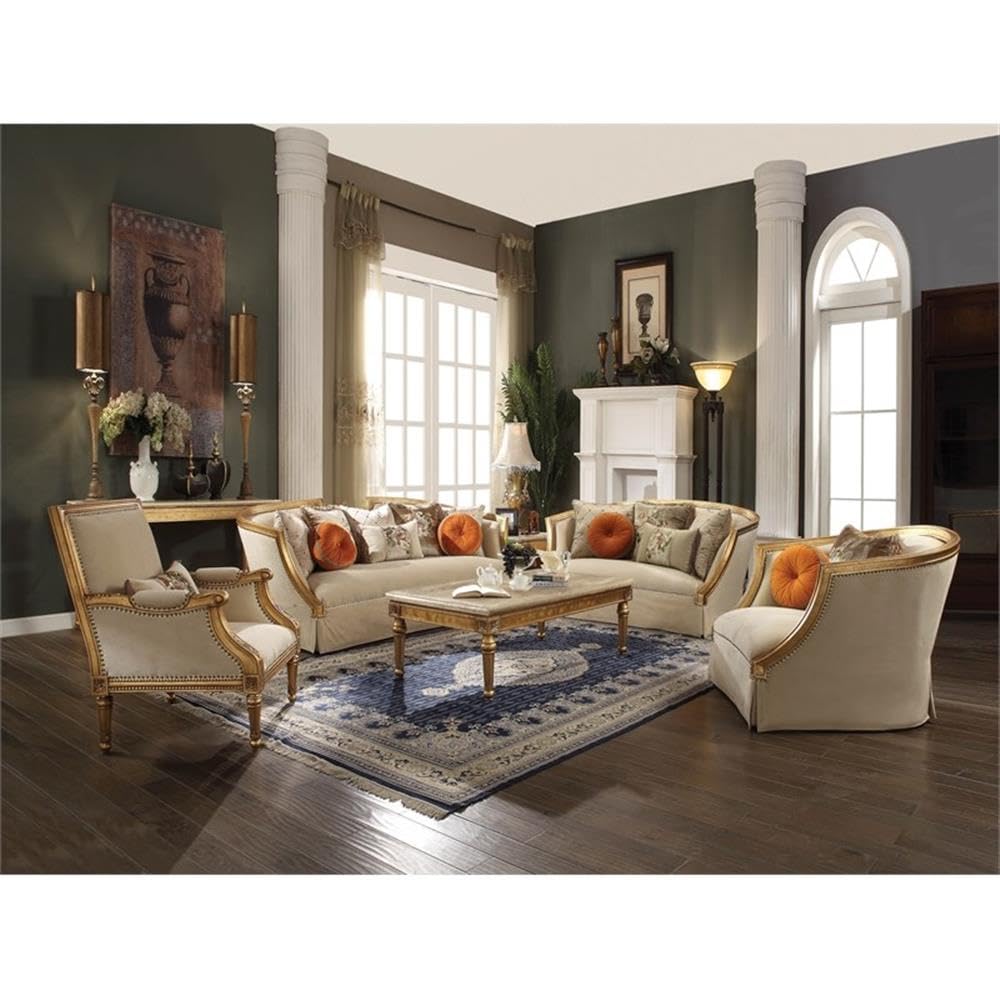Acme Daesha Sofa in Antique Gold Wood Trim