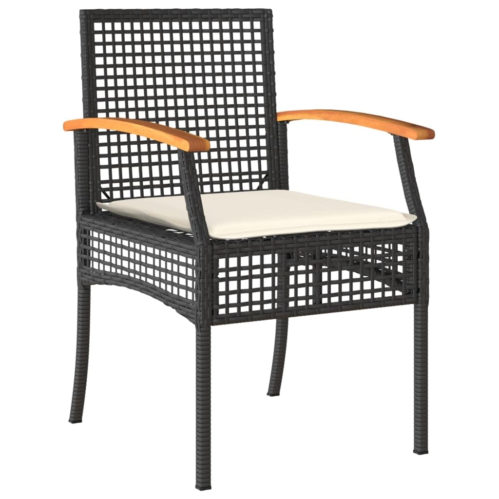 vidaXL Garden Dining Set with Cushions 3 Pieces, Table and Chairs, Relaxing Armchairs, Seats for Patio Terrace, Synthetic Rattan Black