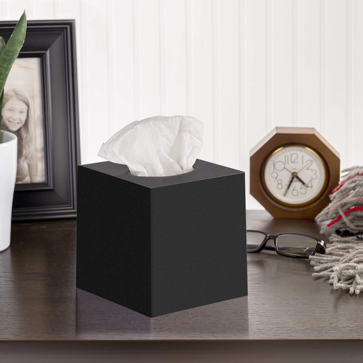 Dwllza Hom Tissue Box Cover Square - Facial Cube Tissue Box Holder Case Dispenser For Bathroom Vanity Countertop, Bedroom Dresse
