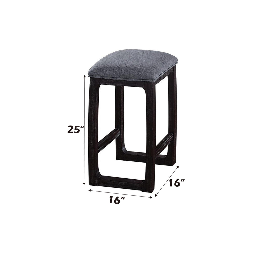 Acme Counter Height Stool in Fabric & Weathered Espresso, Model 72937, Wood Construction