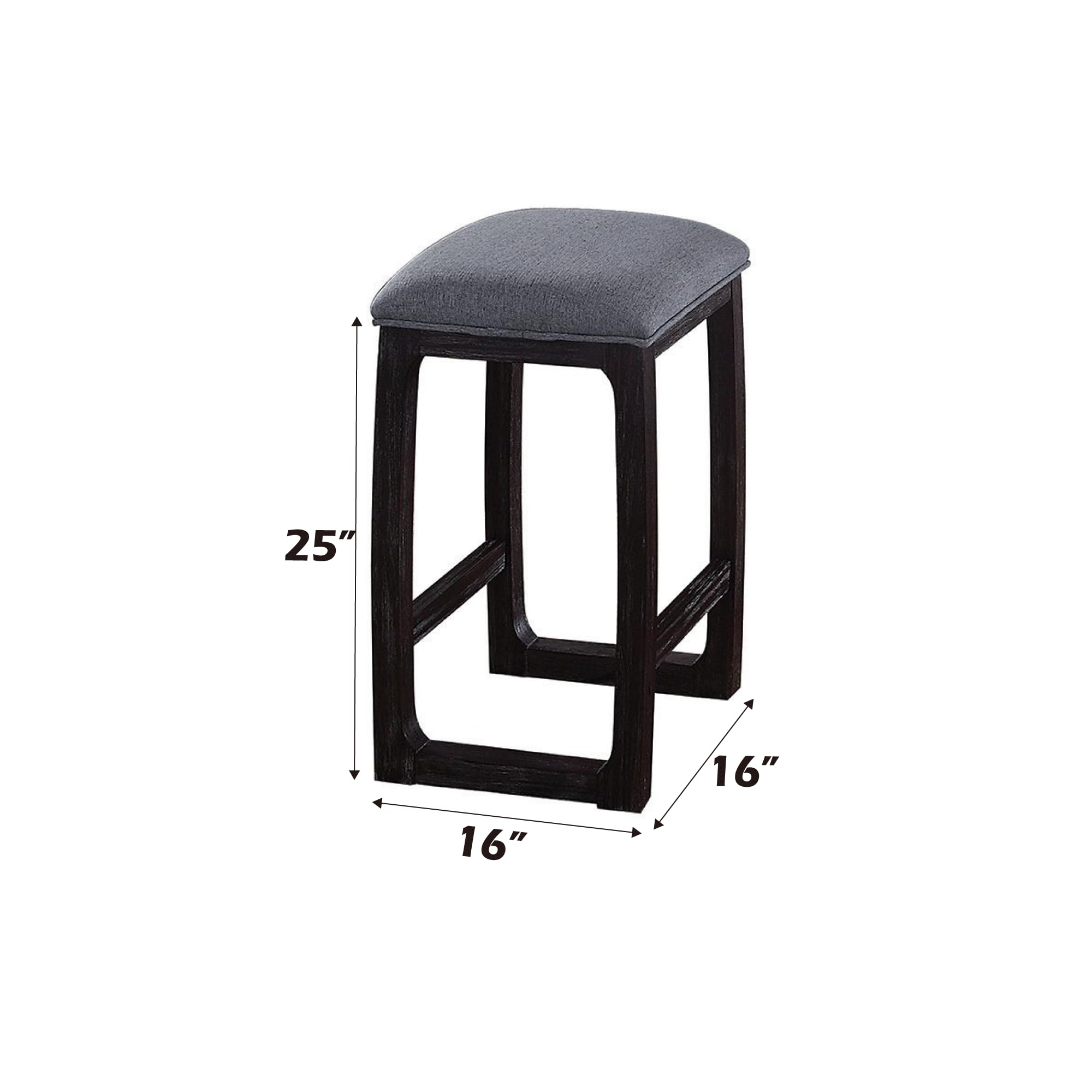 Acme Counter Height Stool in Fabric & Weathered Espresso, Model 72937, Wood Construction