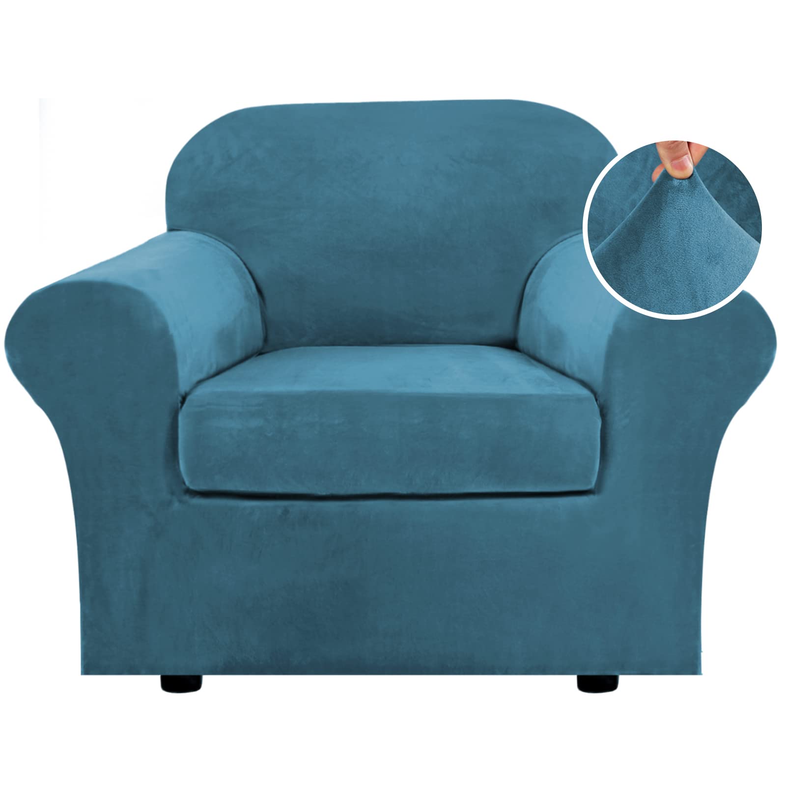 H.Versailtex Rich Velvet Stretch 2 Piece Chair Cover Chair Slipcover Sofa Cover Furniture Protector Couch Soft With Elastic Bott
