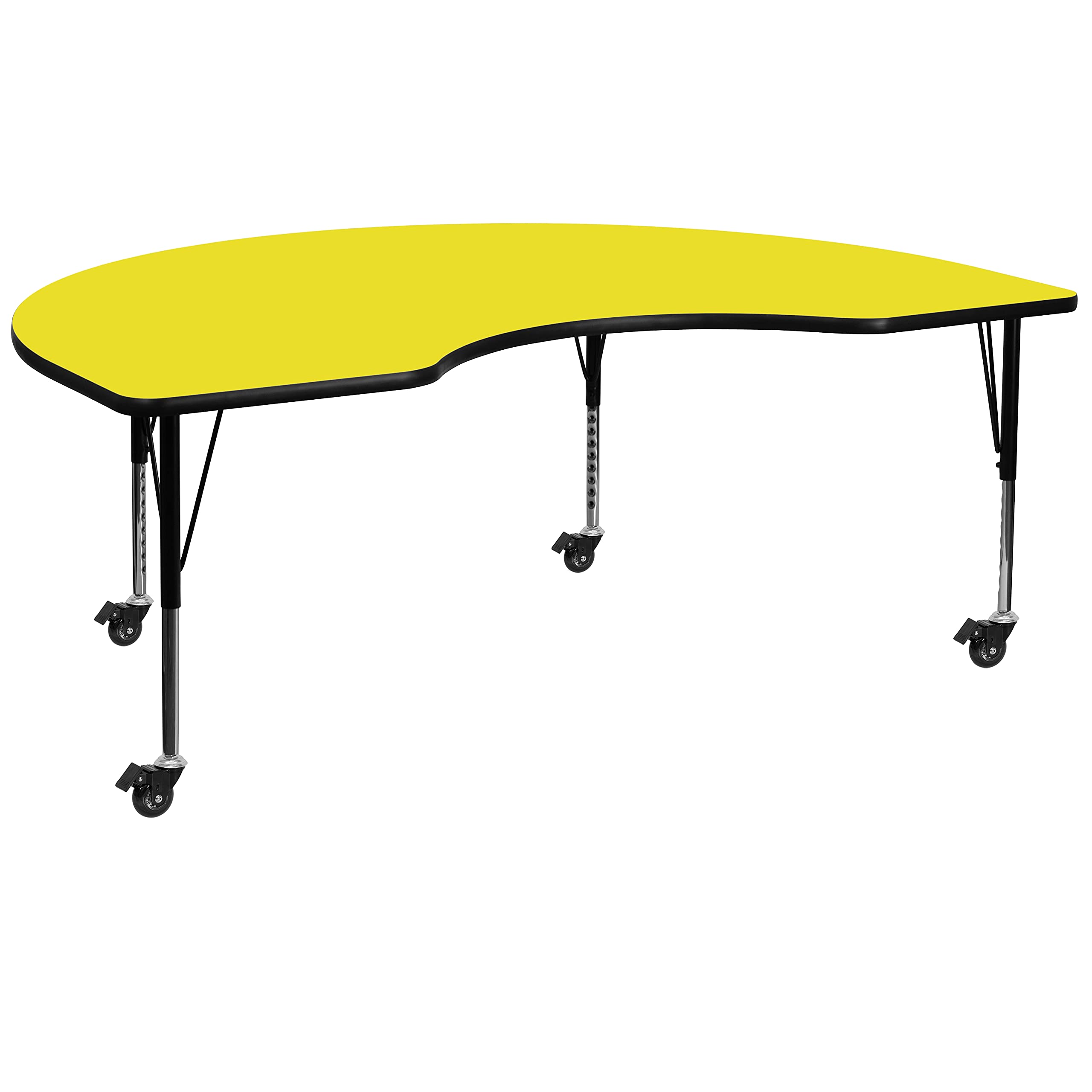 Flash Furniture Wren Mobile 48''W X 72''L Kidney Yellow Hp Laminate Activity Table - Height Adjustable Short Legs