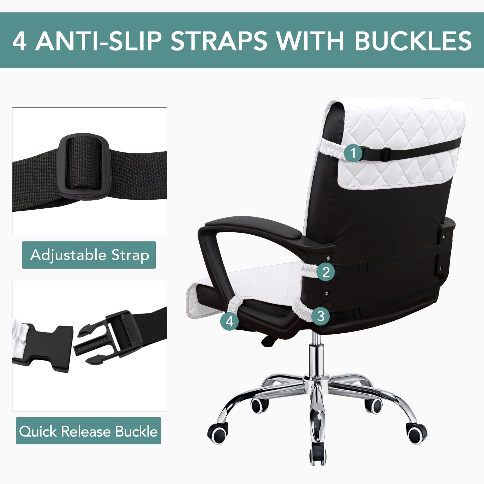 Easy-Going Reversible Office Chair Cover Water Resistant Dining Chair Cover Soft Desk Computer Chair Slipcover With Anti-Slip Buckle For Armchair Or Armless Chair (Large, White/White)