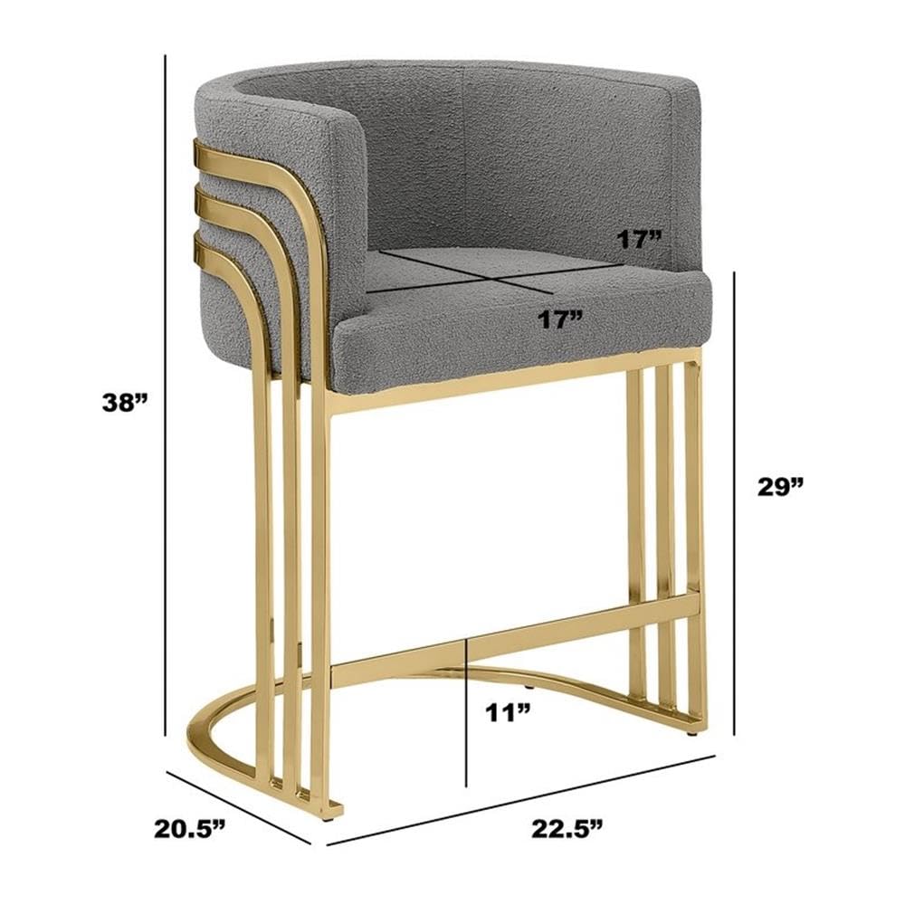 Best Quality Furniture Modern Teddy Fabric Bar Stools with Chrome Legs - Black - Elegant Barrel Design with Gold Frame - Set of 2 - Perfect for Dining Room, Bar, Office, or Living Room