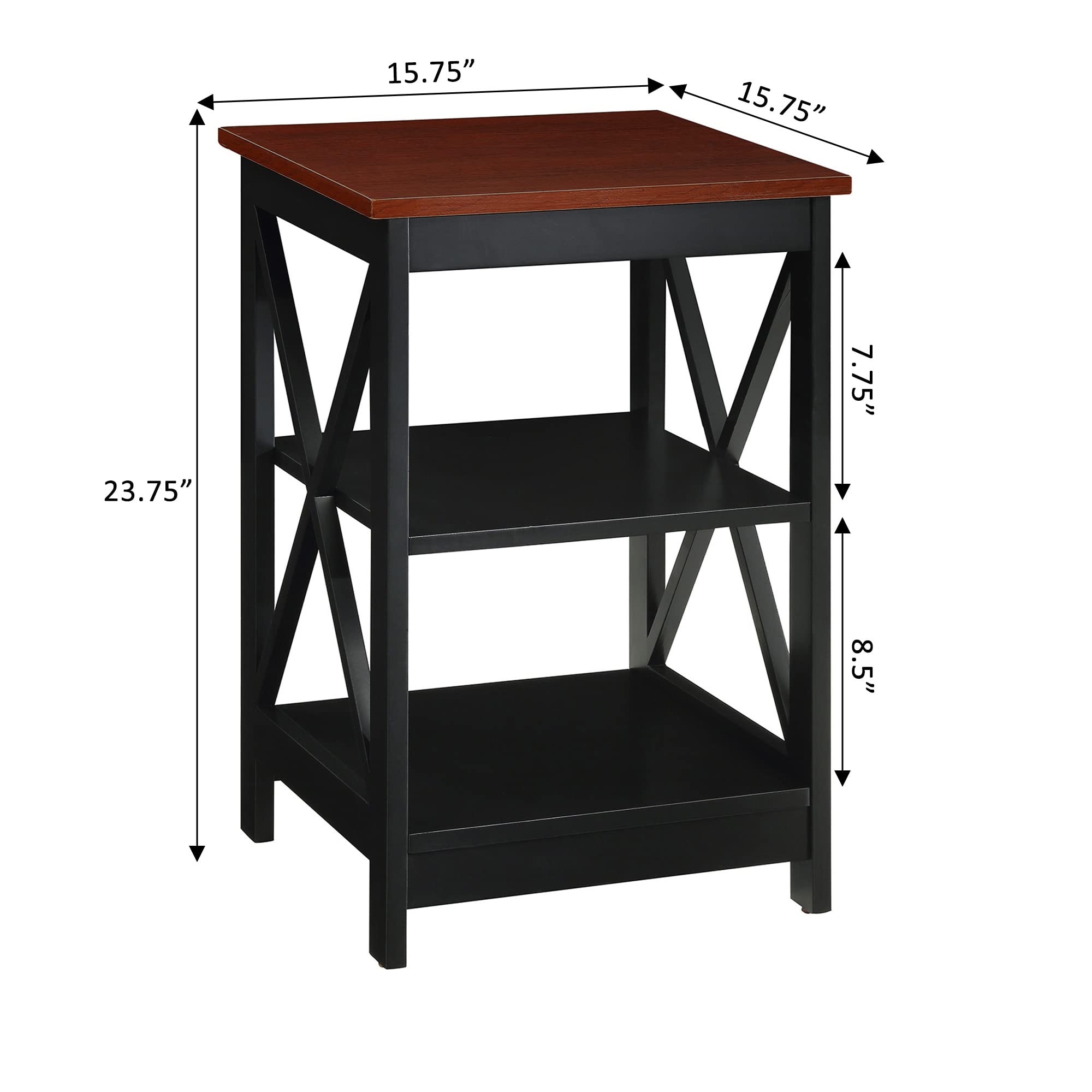 Convenience Concepts Oxford End Table 15.75" - Modern Living Room Table with Storage Shelves, Transitional Nightstand Side Table for Home Decor and Display, Cherry/Black
