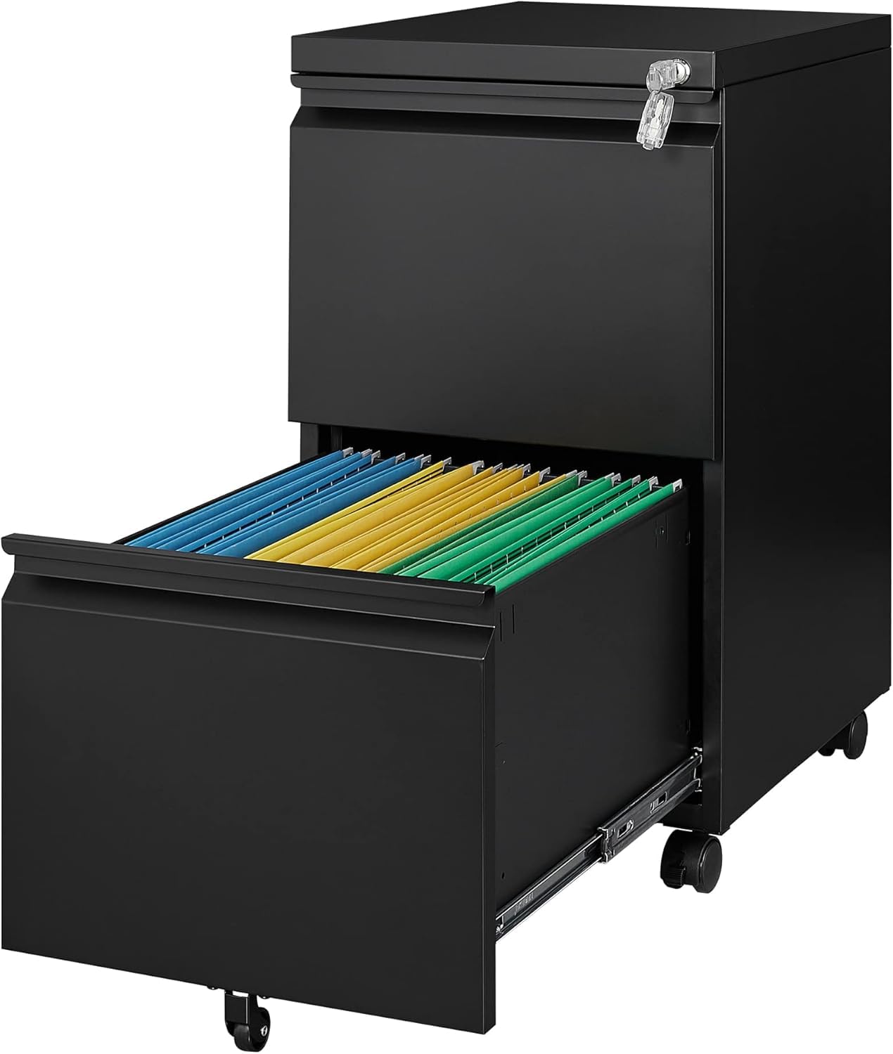 Letaya 2 Drawer Mobile File Cabinet With Lock, Under Desk Metal Rolling Filing Cabinets For Home Office Organizer Letters/Legal/