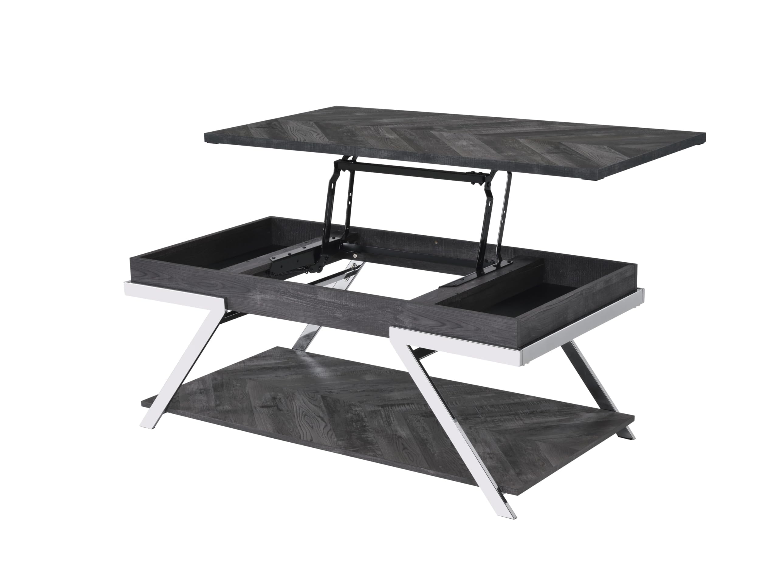 Steve Silver Co Roma Lift-Top Cocktail Table, Living Room, Silvershield® Tops, Undertop Storage Space, Bottom Shelf, Chrome Legs, Contemporary Style, 47.5" D x 24" W x 19.25" H, Black/Chrome