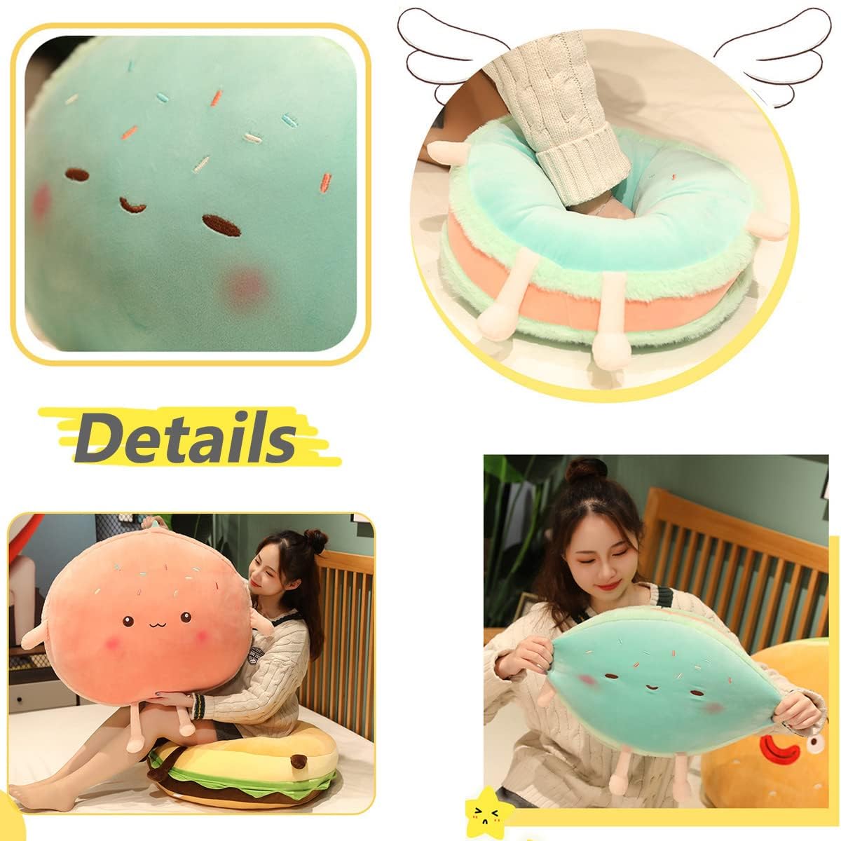 Goylmc Hamburger Plush Pillow - Hamburger Stuffed Pillow - Food Plush Pillow - Home Decoration Christmas Birthday Gift For Kids