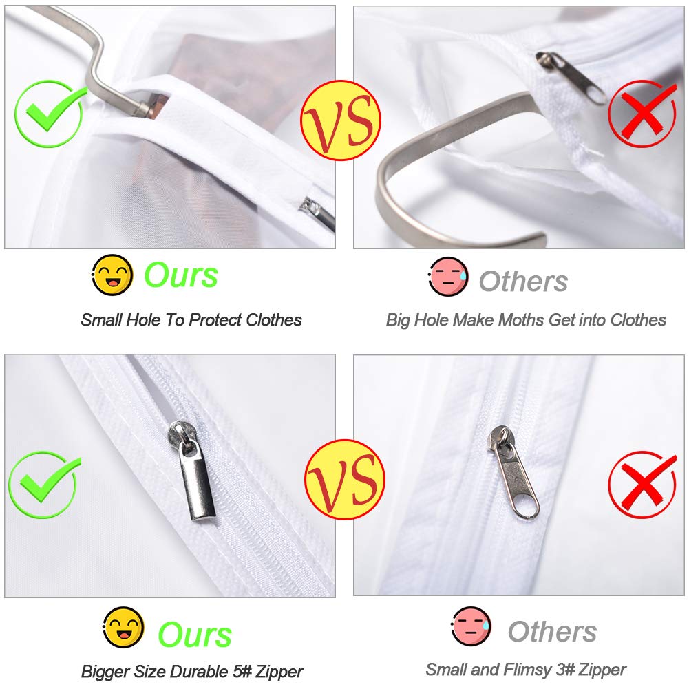 Garment Bag Covers 24'' X 55 '' (Set Of 6) Transparent Lightweight Breathable Dust Cover With Study Full Zipper For Long Dress C