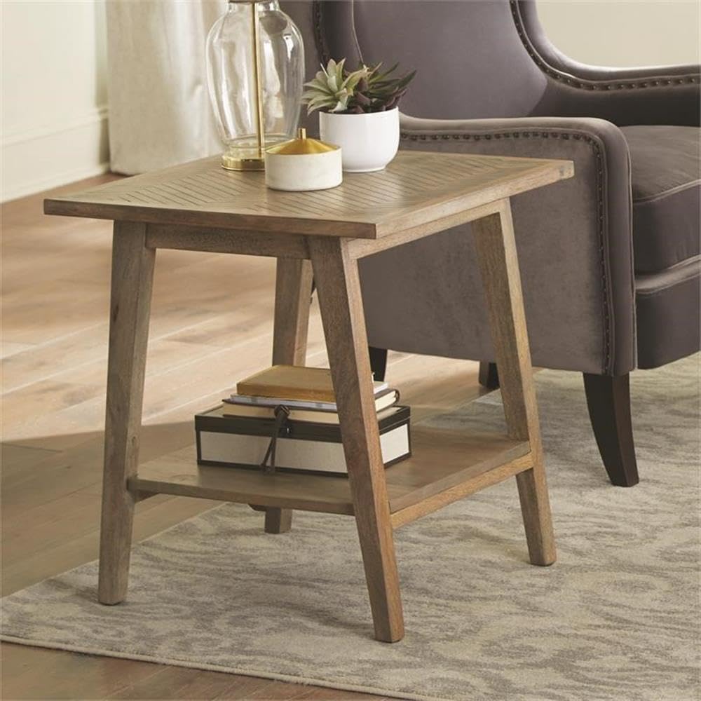 Steve Silver Milani Solid Wood Herringbone Pattern, Mid-Century Modern Styling, Natural Finish End Table, 22 x 22 x 24.25, Light Brown