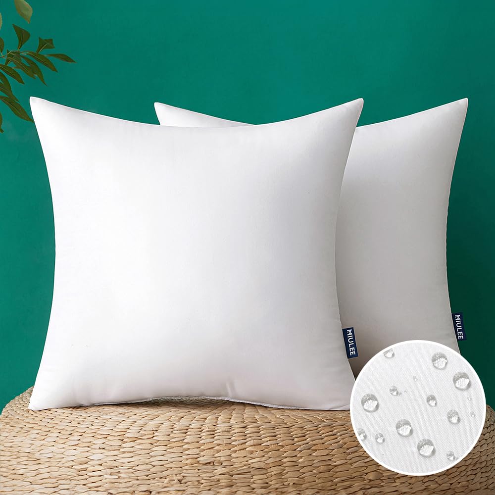 Miulee Pack Of 2 20X20 Inch Outdoor Pillow Inserts Waterproof Decorative Throw Pillow Insert, Square Lumbar Garden Pillow Form For Patio Sofa Couch