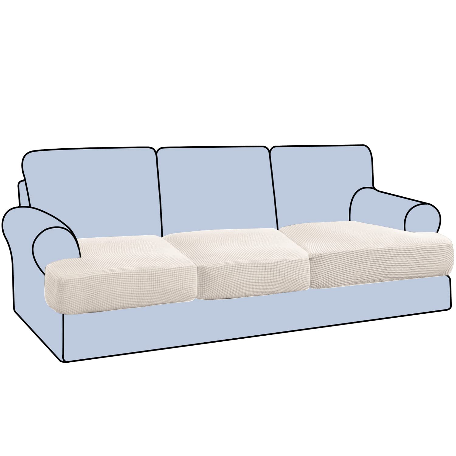 H.VERSAILTEX Stretch 3 Piece T Cushion Sofa Slipcovers Individually Sofa Cushion Covers for 3 Cushion Couch Sofa Seat Cushion Co