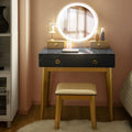 Charmaid Vanity Desk With Lighted Mirror, Black Makeup Vanity Table With 4 Storage Drawers, 3 Lighting Modes, Solid Wood Legs, Modern Dressing Table With Vanity Stool For Small Bedroom
