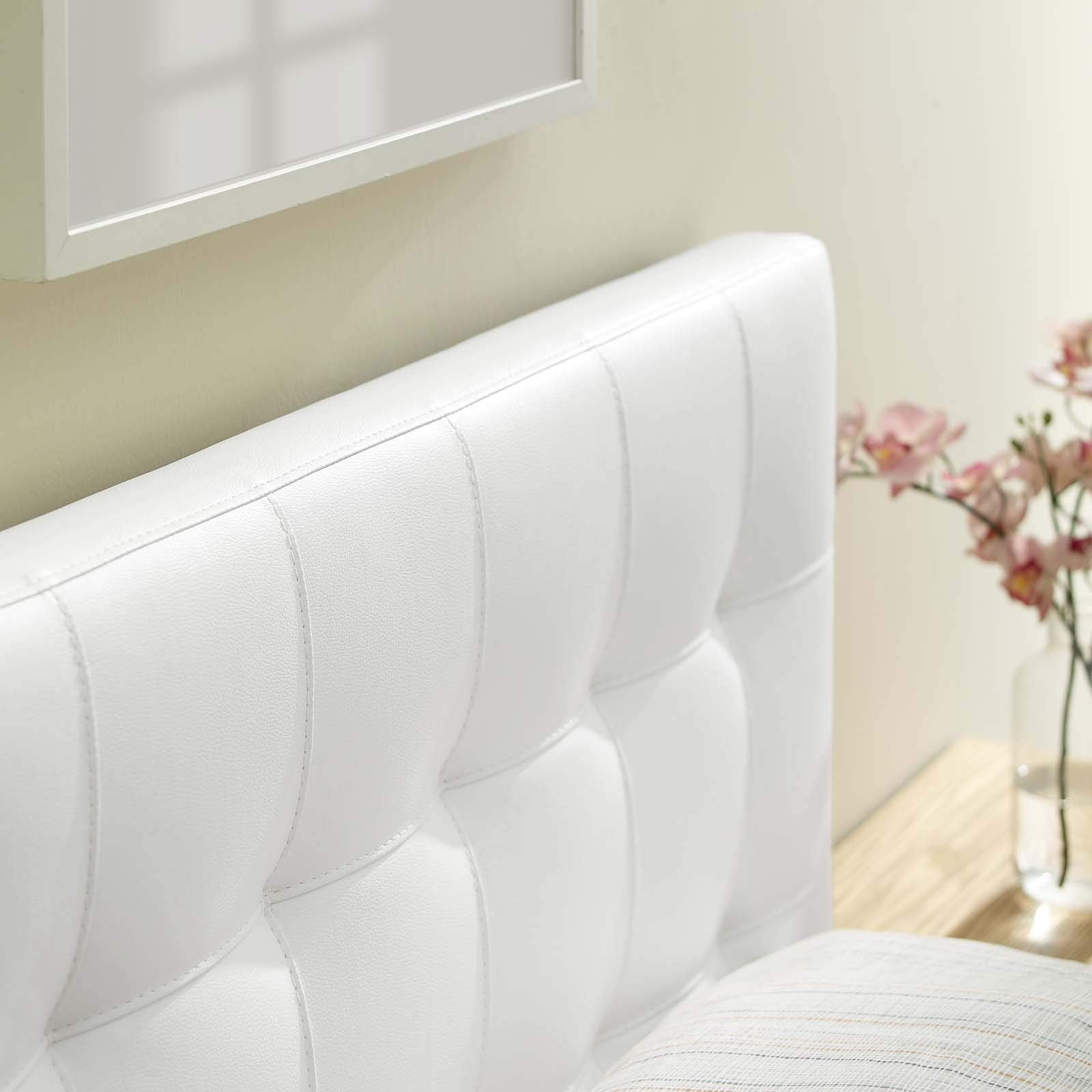 Modway Lily Twin Headboard - White Tufted Faux Leather Upholstered Bed Frame