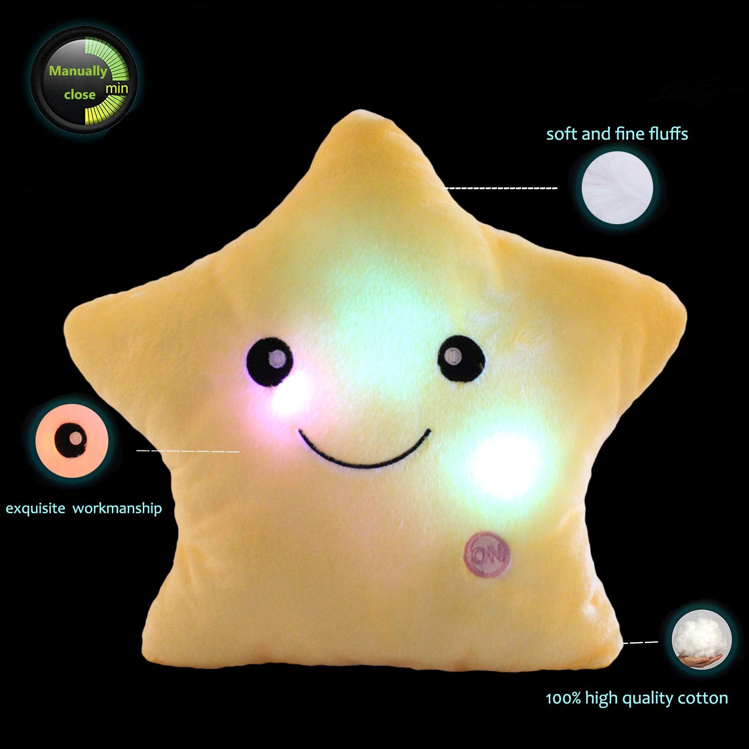 sofipal Star Shaped Plush Pillow LED Night Light Yellow 14.6''
