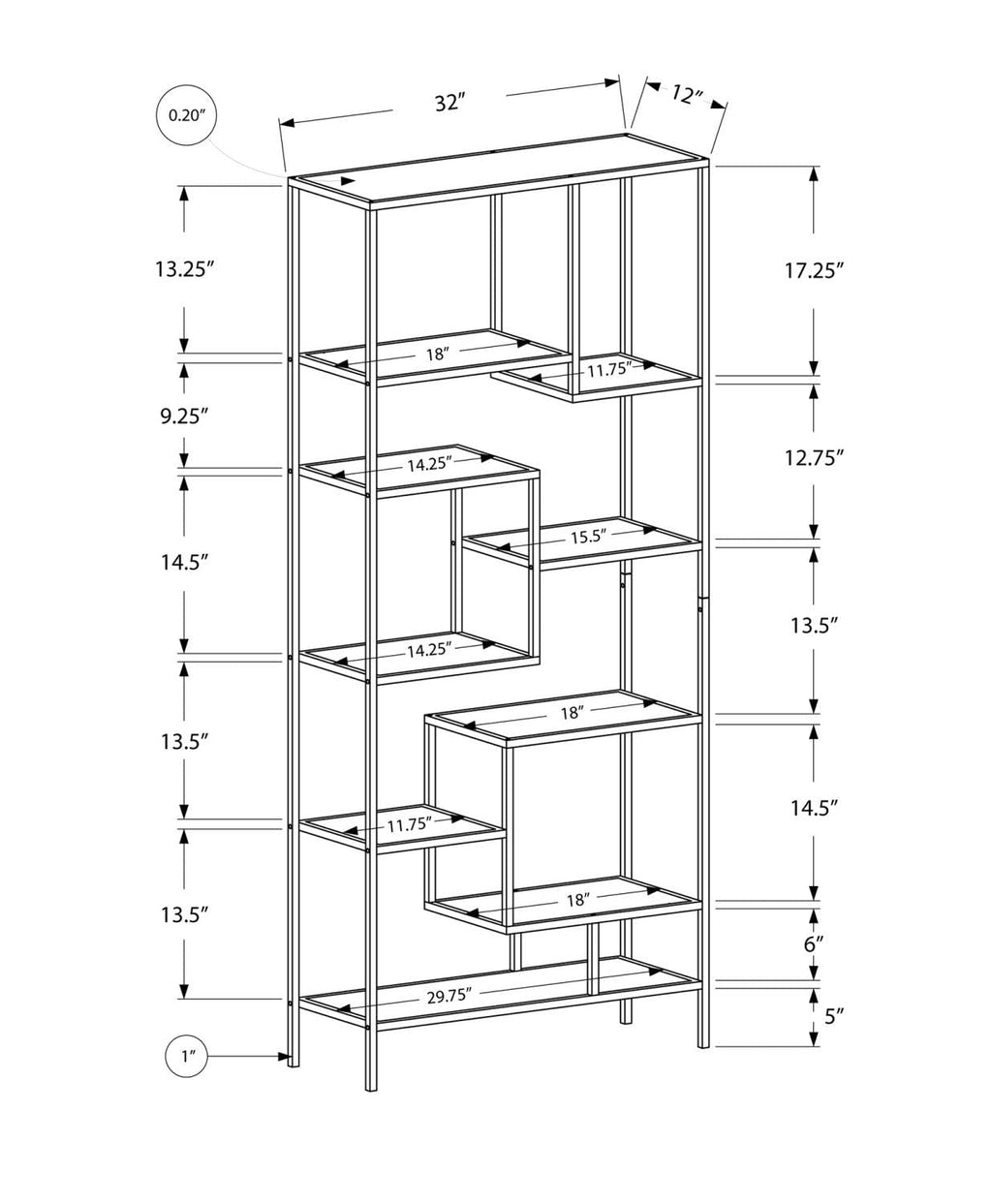 MONARCH SPECIALITIES INC. Bookcase, 72 inch, Silver/Clear Glass
