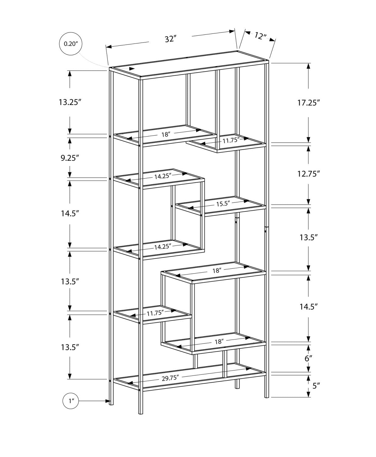 MONARCH SPECIALITIES INC. Bookcase, 72 inch, Silver/Clear Glass
