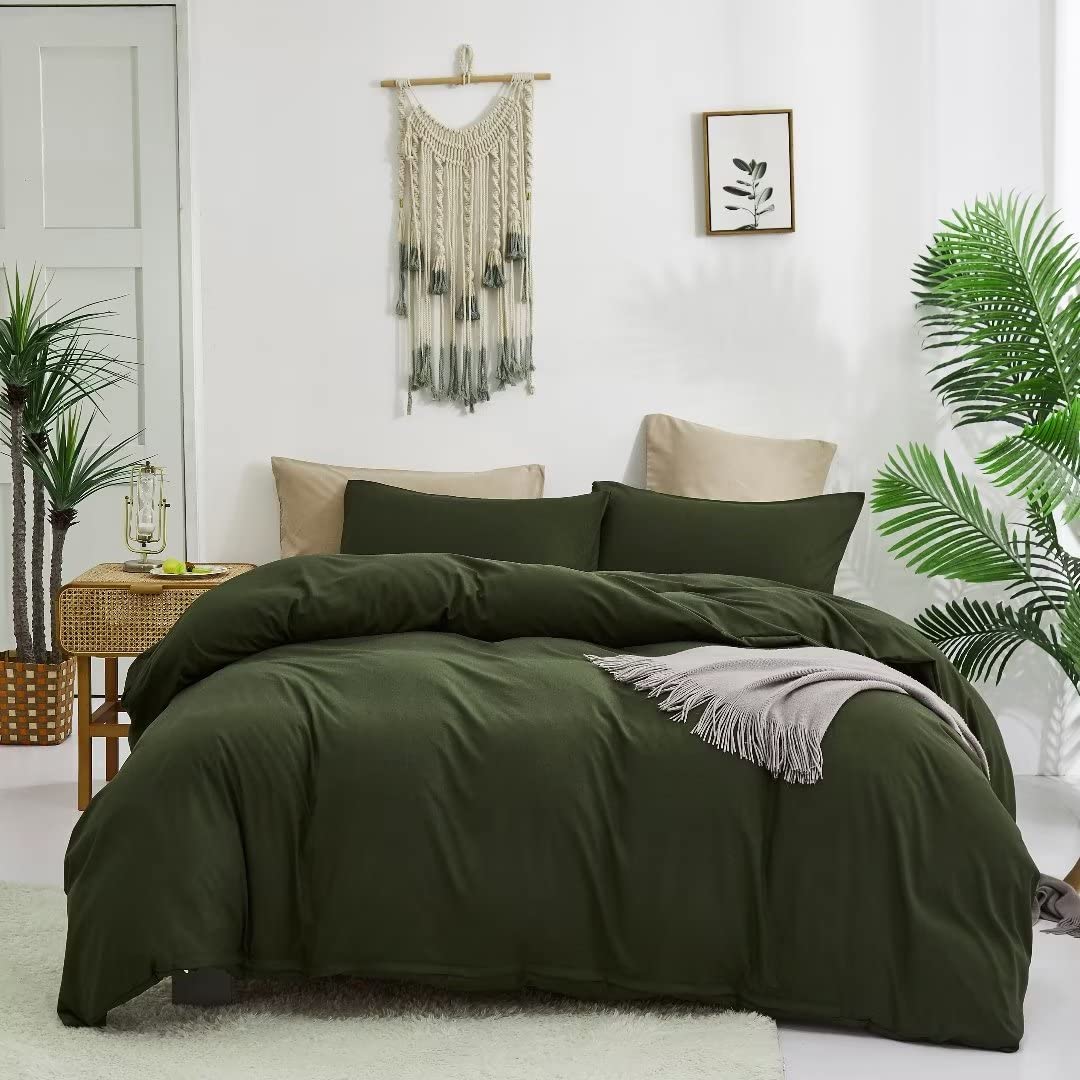 Clothknow Army Green Comforter Set Twin Dark Green Bedding Comforter Sets Hunter Green Comforter Solid Olive Green Bedding Boys Girls Bedding Green Bedding Blankets 3Pcs Twin Bed Bedding Comforter